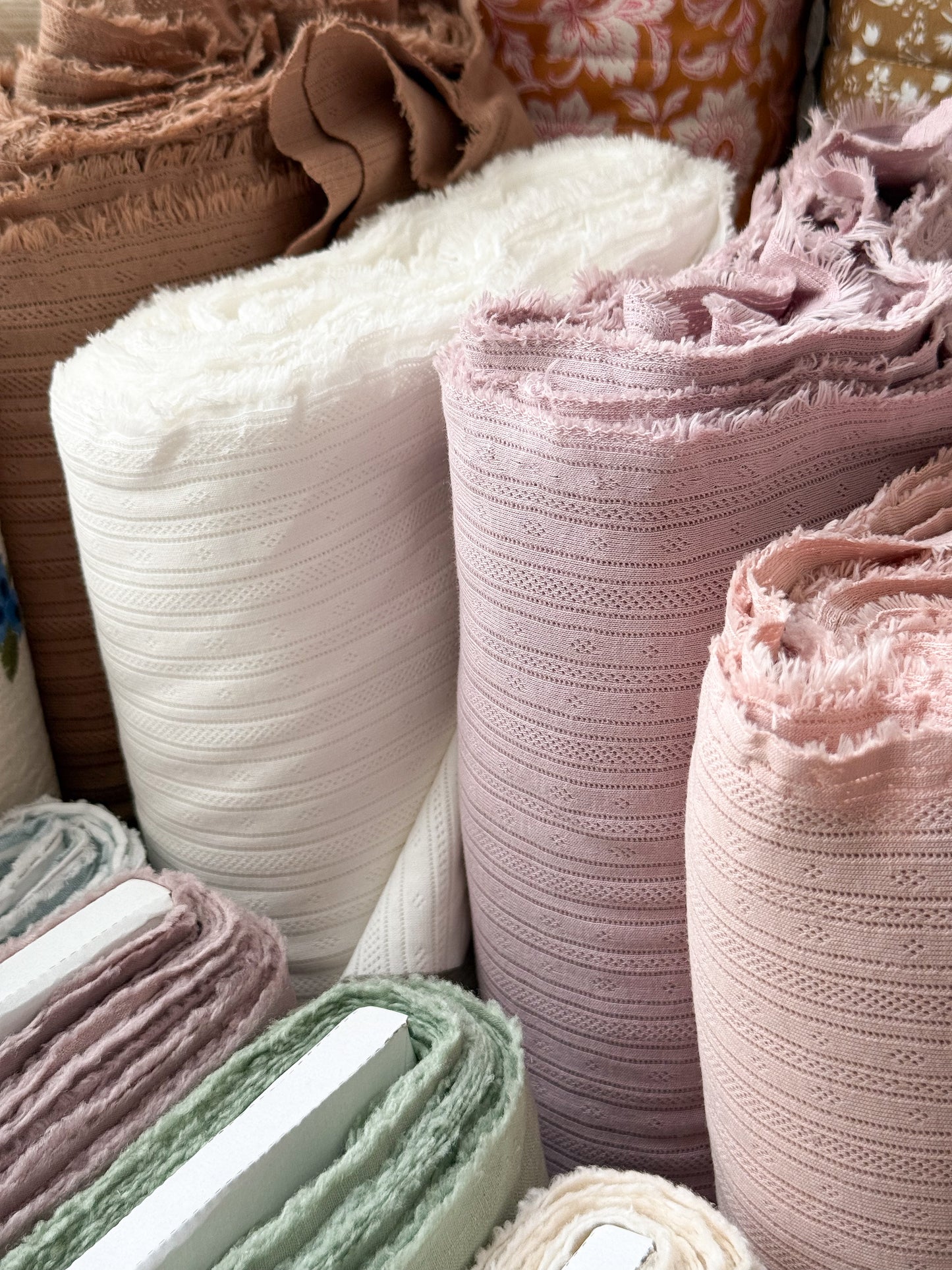 Cotton Jersey Stripe Pointelle Fabric - Nude Pink