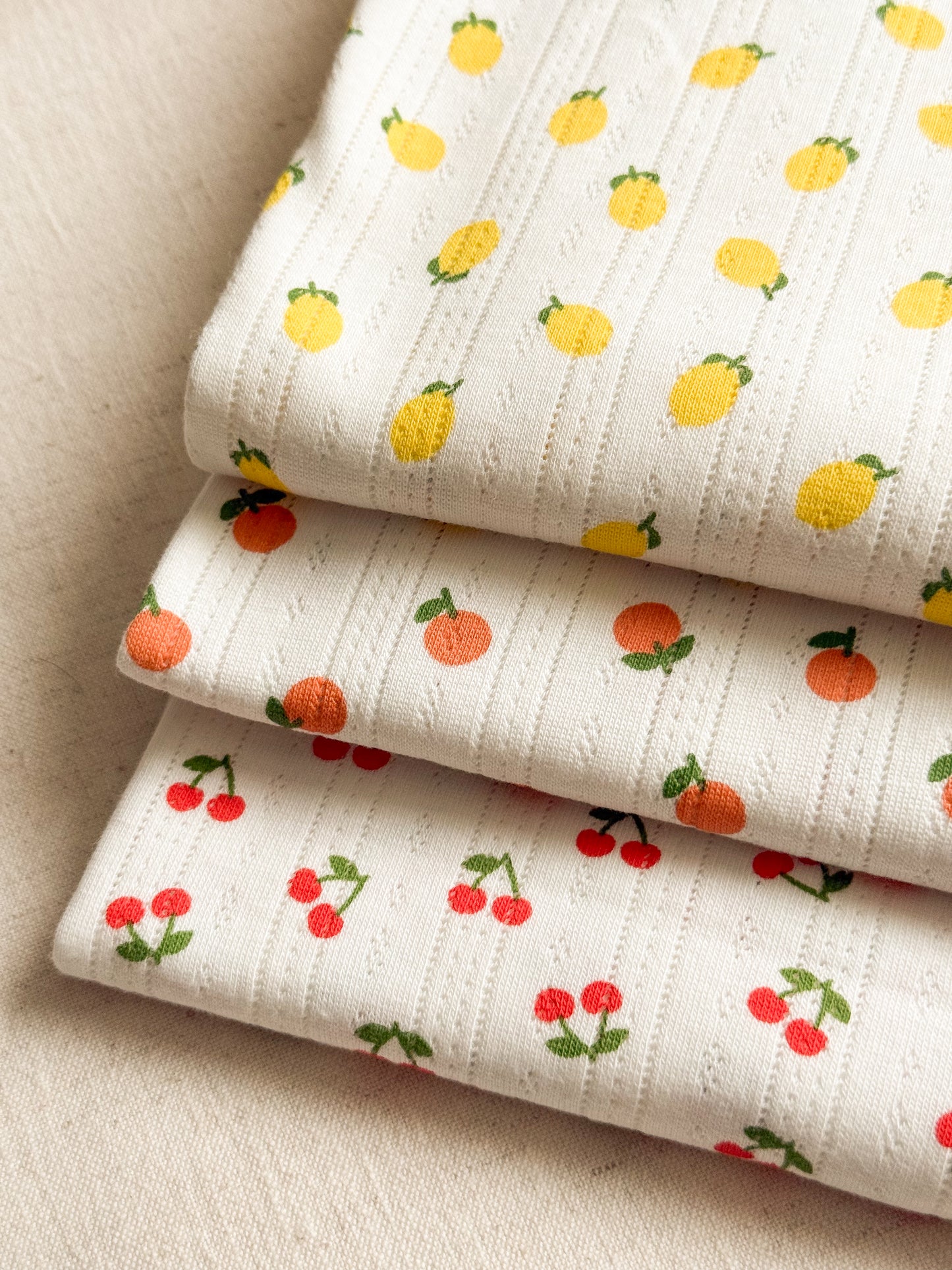 Printed Cotton Jersey Pointelle Fabric - Cherries