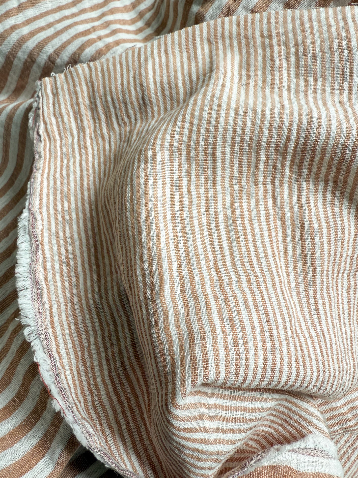 Double Gauze Fabric - Double Sided Stripe Caramel
