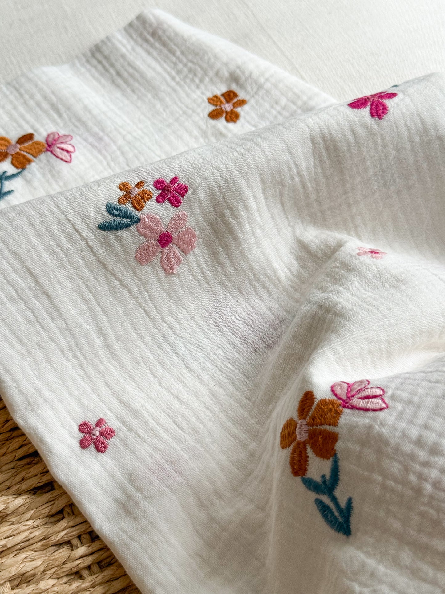 Embroidered Double Gauze Fabric - Golden Floral