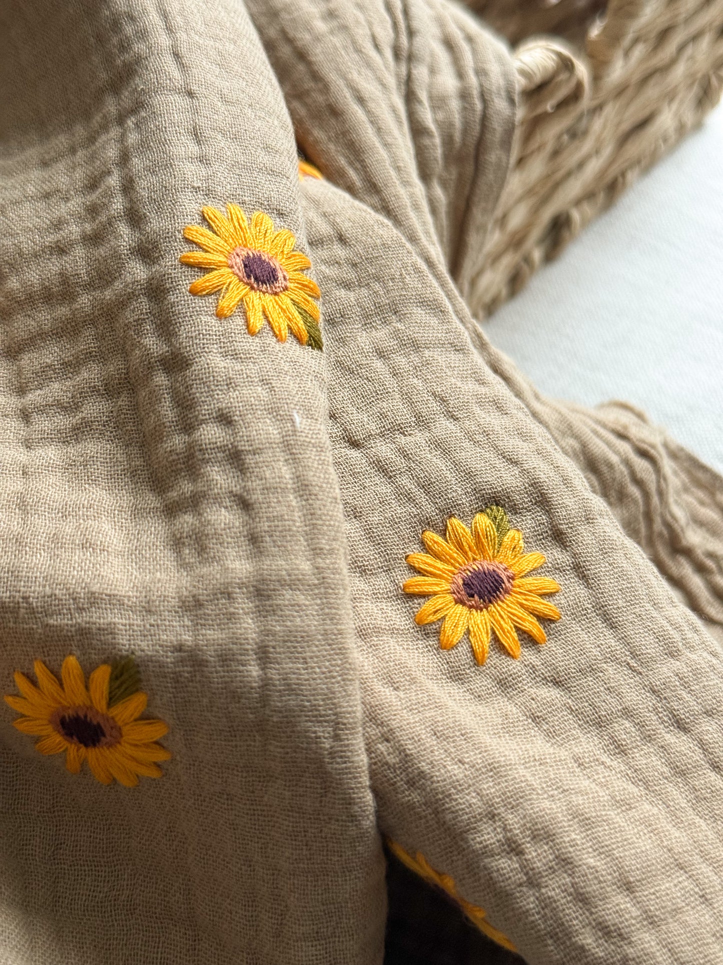 Embroidered Double Gauze Fabric - Sunflowers