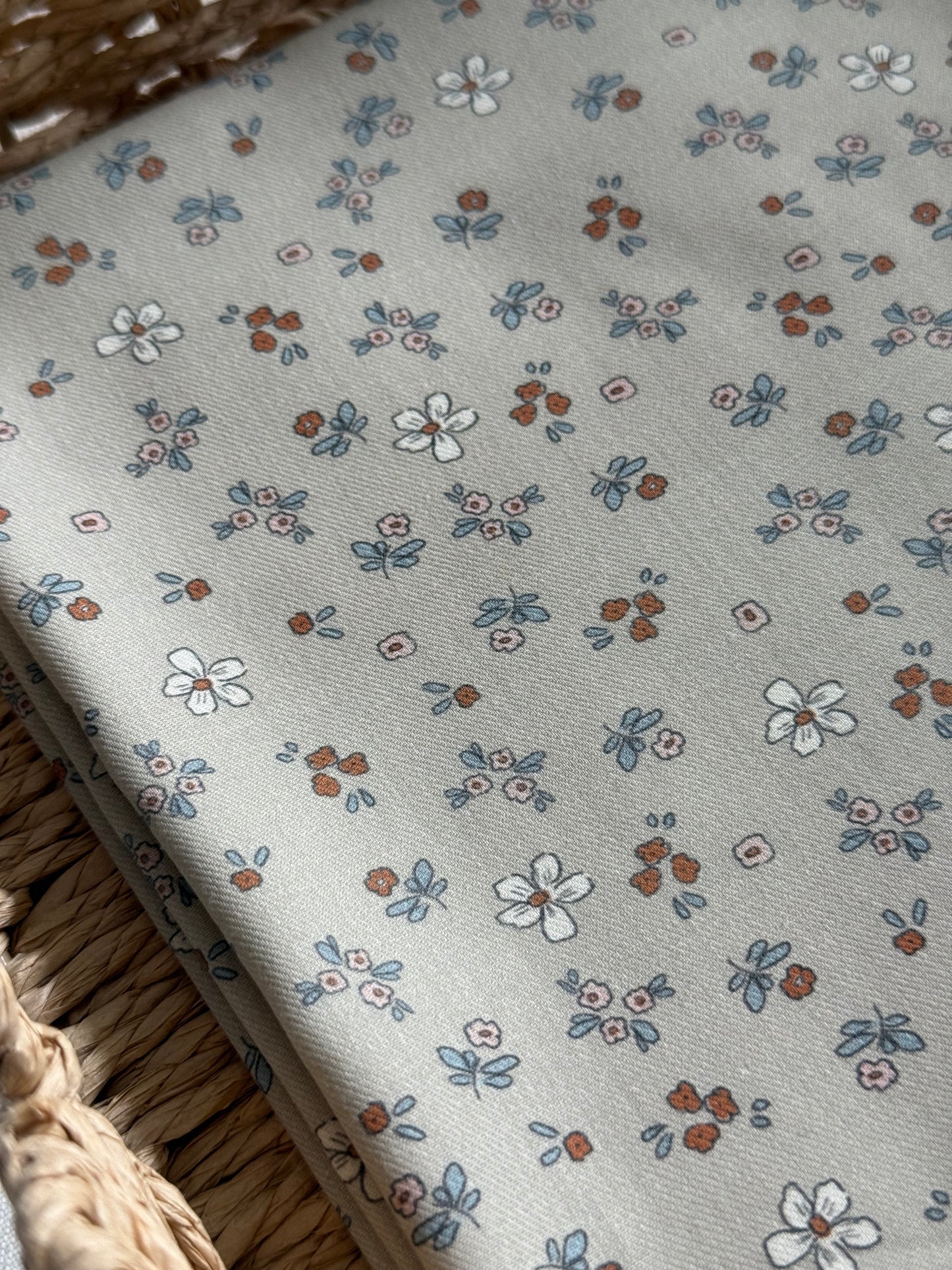 Fine Organic Cotton Fabric - Green & Pink Floral