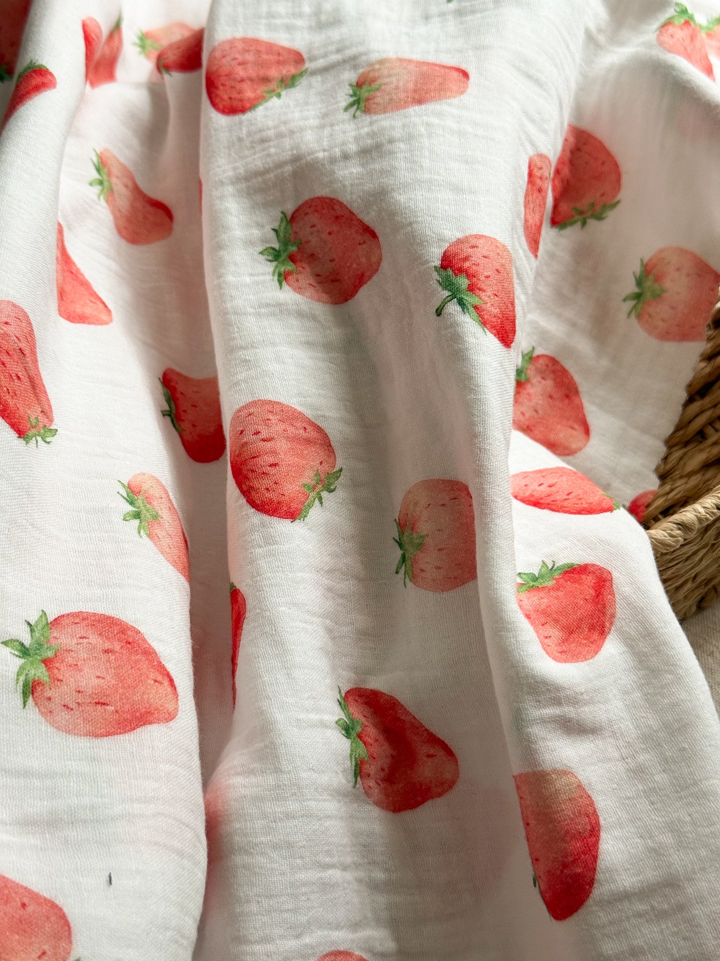 Double Gauze Fabric - Strawberries - 75cm Remnant