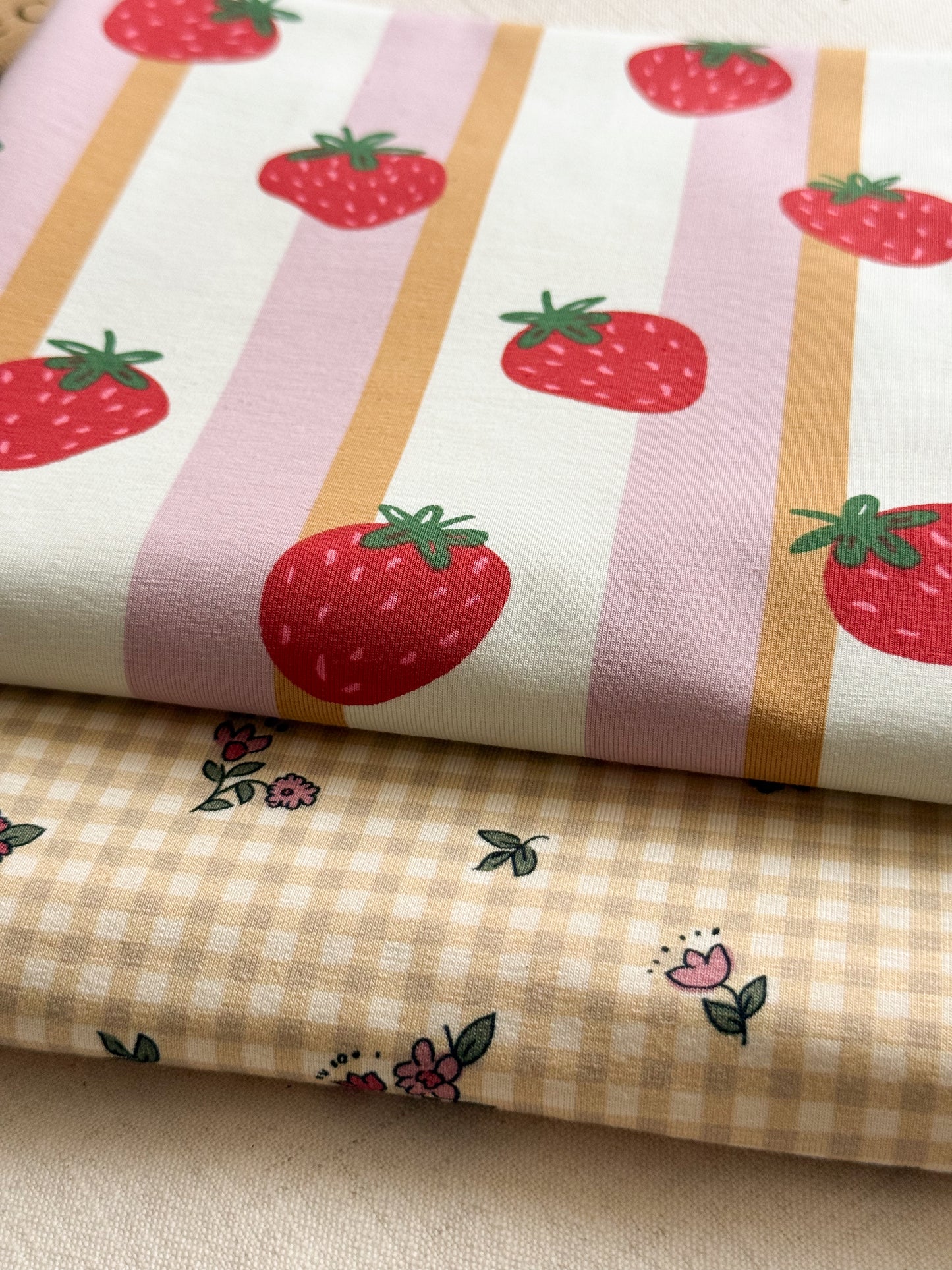 Organic Printed Cotton Jersey Fabric - Gingham Floral