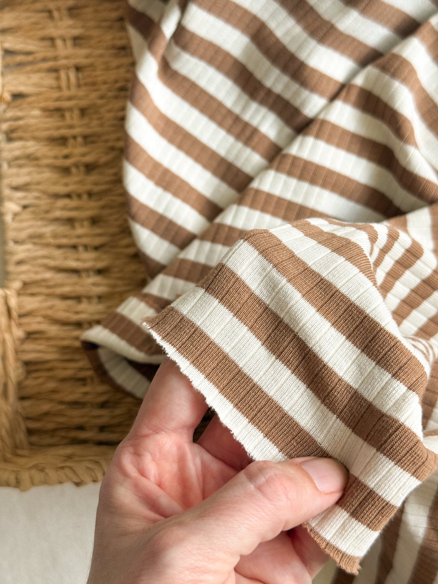Ribbed Cotton Jersey Yarn Dyed Stripe - Mocha
