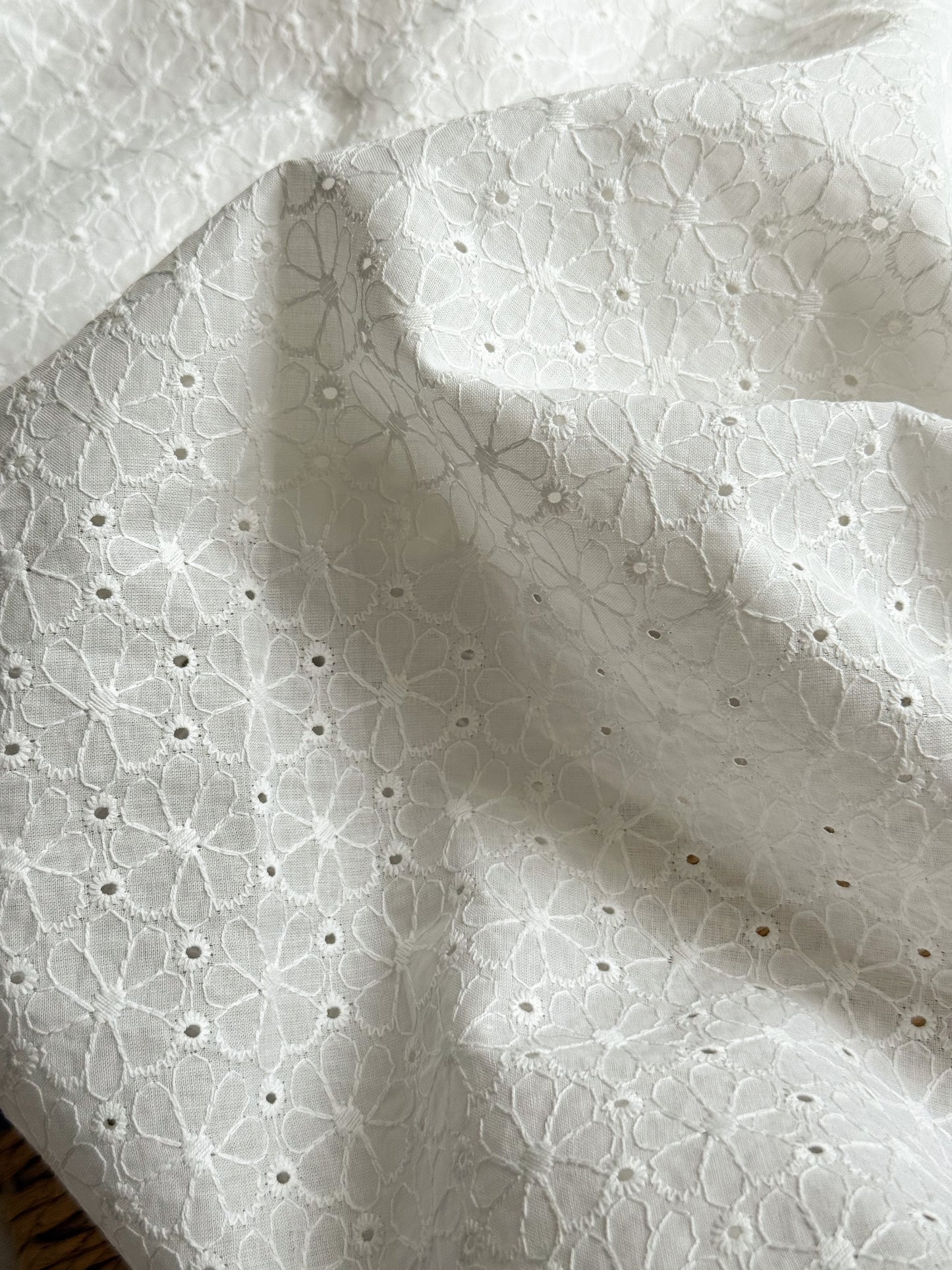 Embroidered Cotton Broderie Anglaise Fabric - Off-White