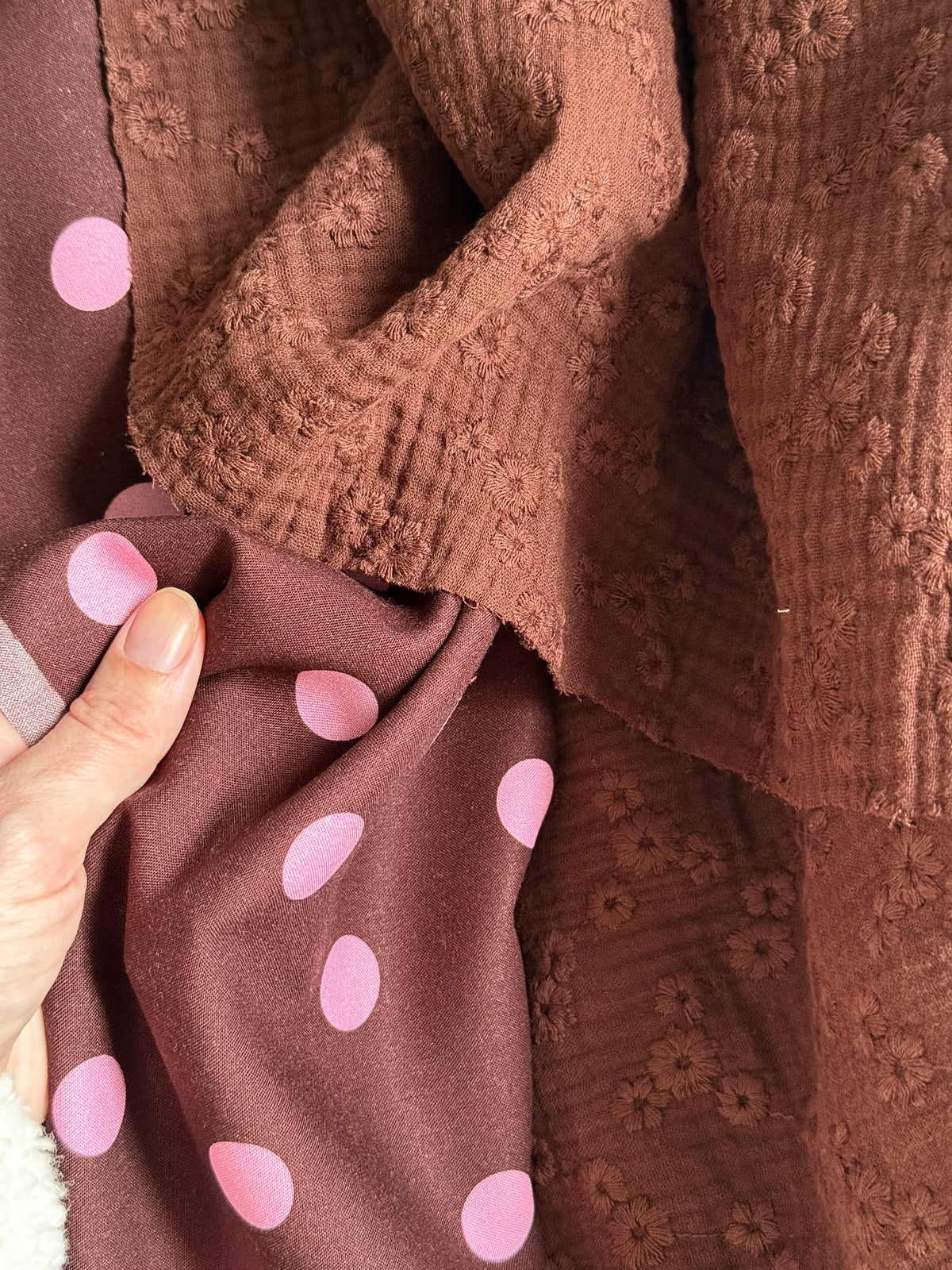 Viscose Polka Dot Fabric - Cocoa & Candy Floss