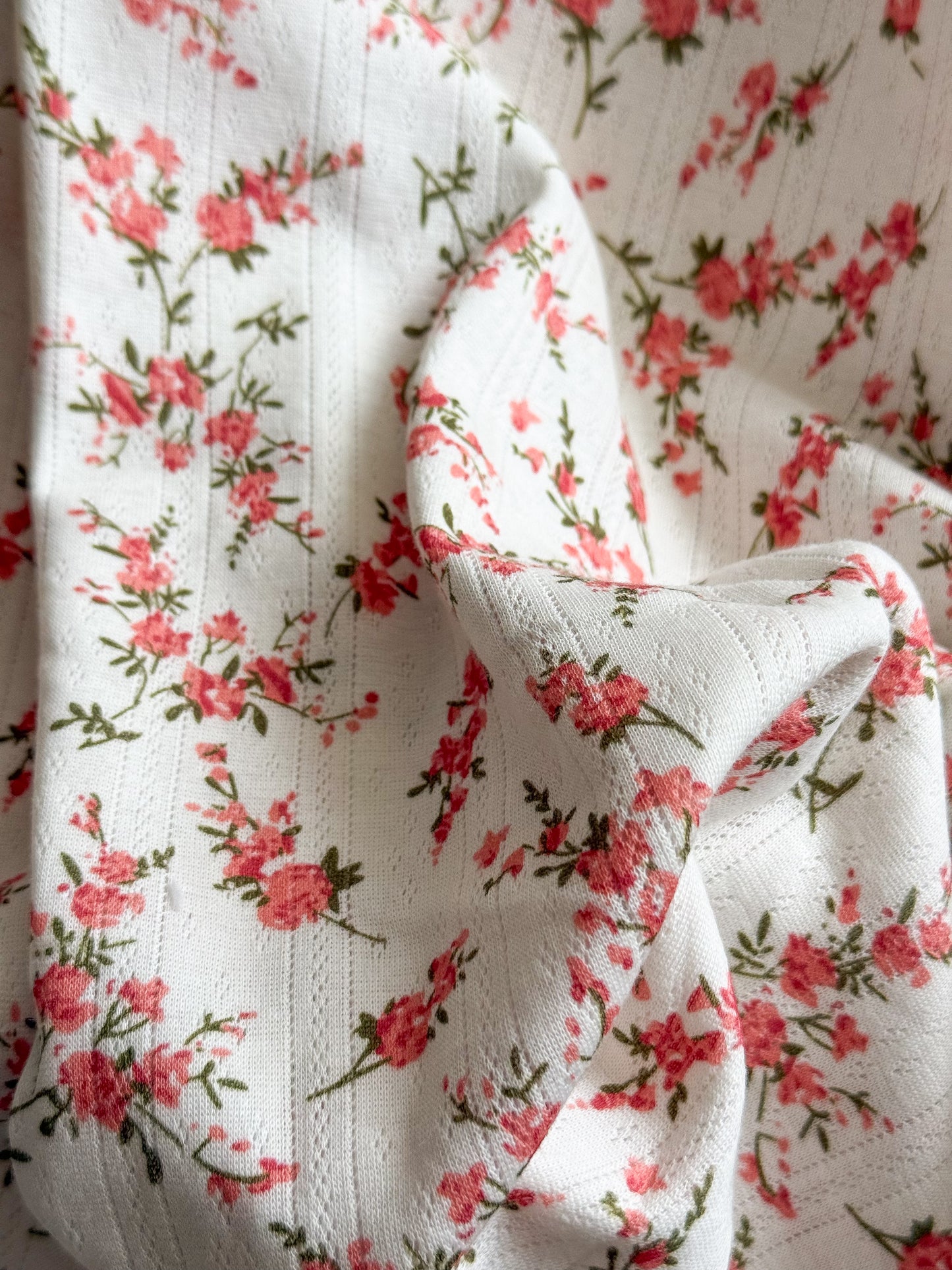 Printed Cotton Jersey Pointelle Fabric - Pink Branches