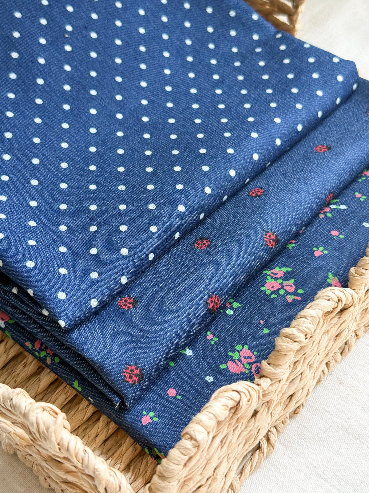 Cotton Denim Stretch Fabric - Ladybirds
