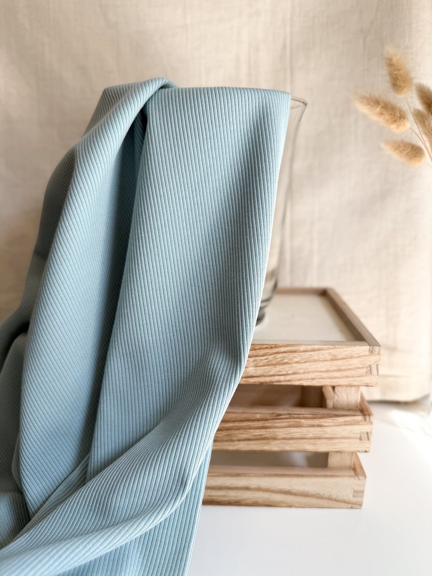Plain Fine Ribbed Cotton Jersey - Light Teal