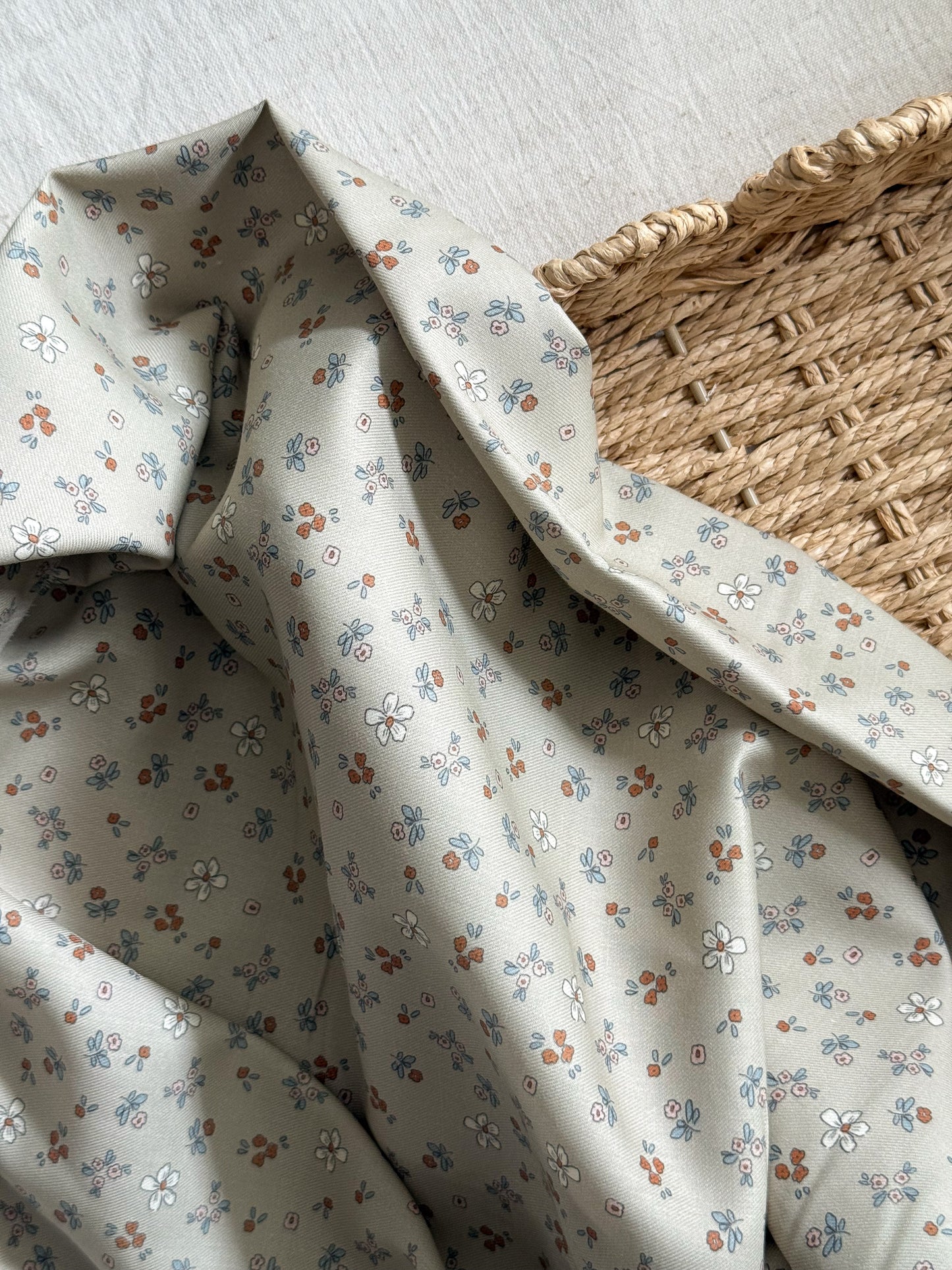 Fine Organic Cotton Fabric - Green & Pink Floral