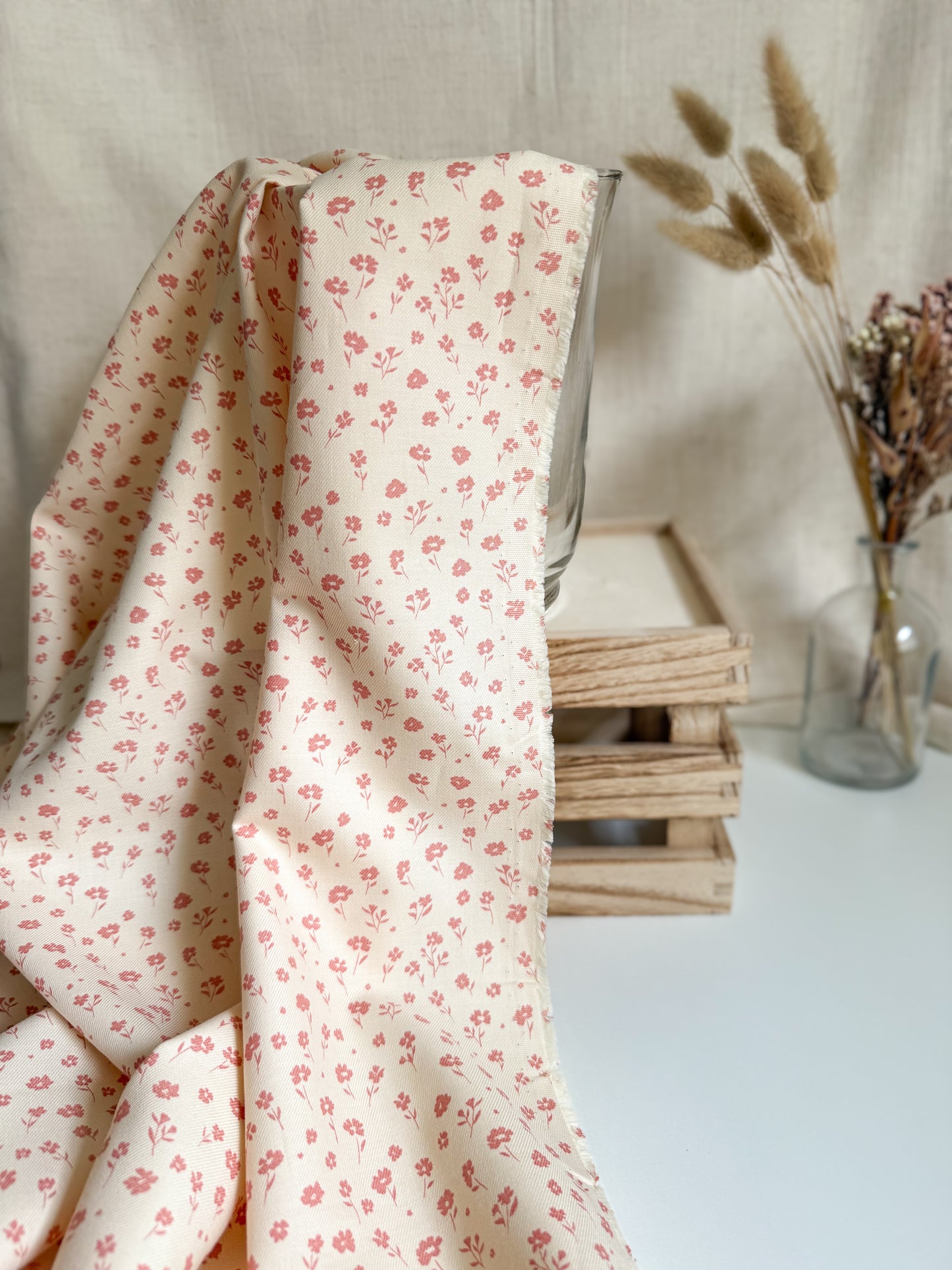 Fine Printed Organic Cotton Twill Fabric - Rose Floral