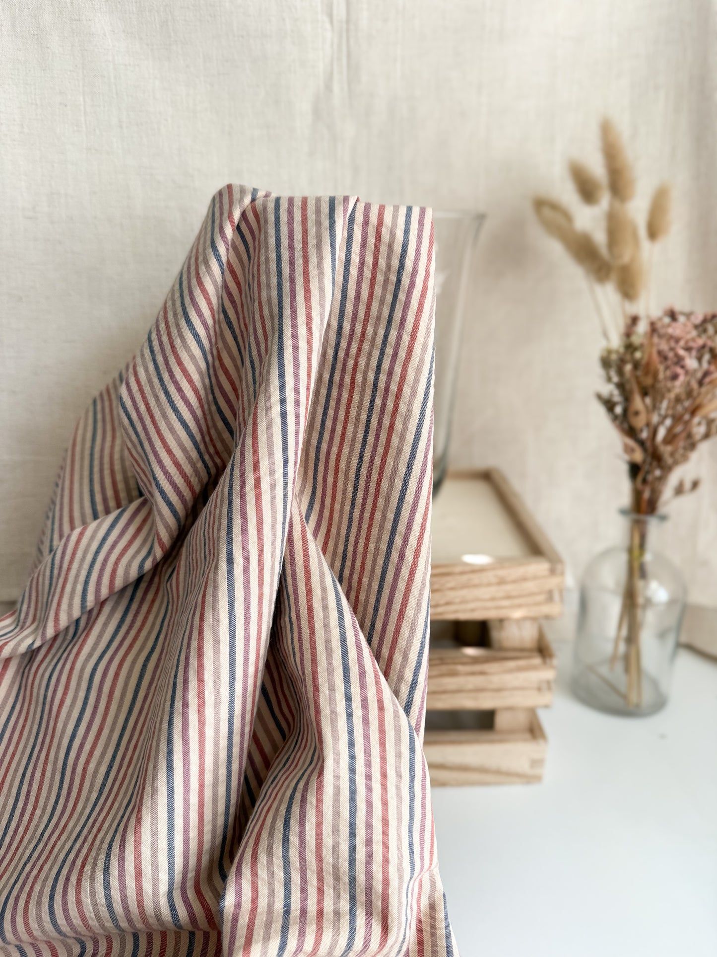 Cotton Seersucker Fabric - Stripe - Toffee