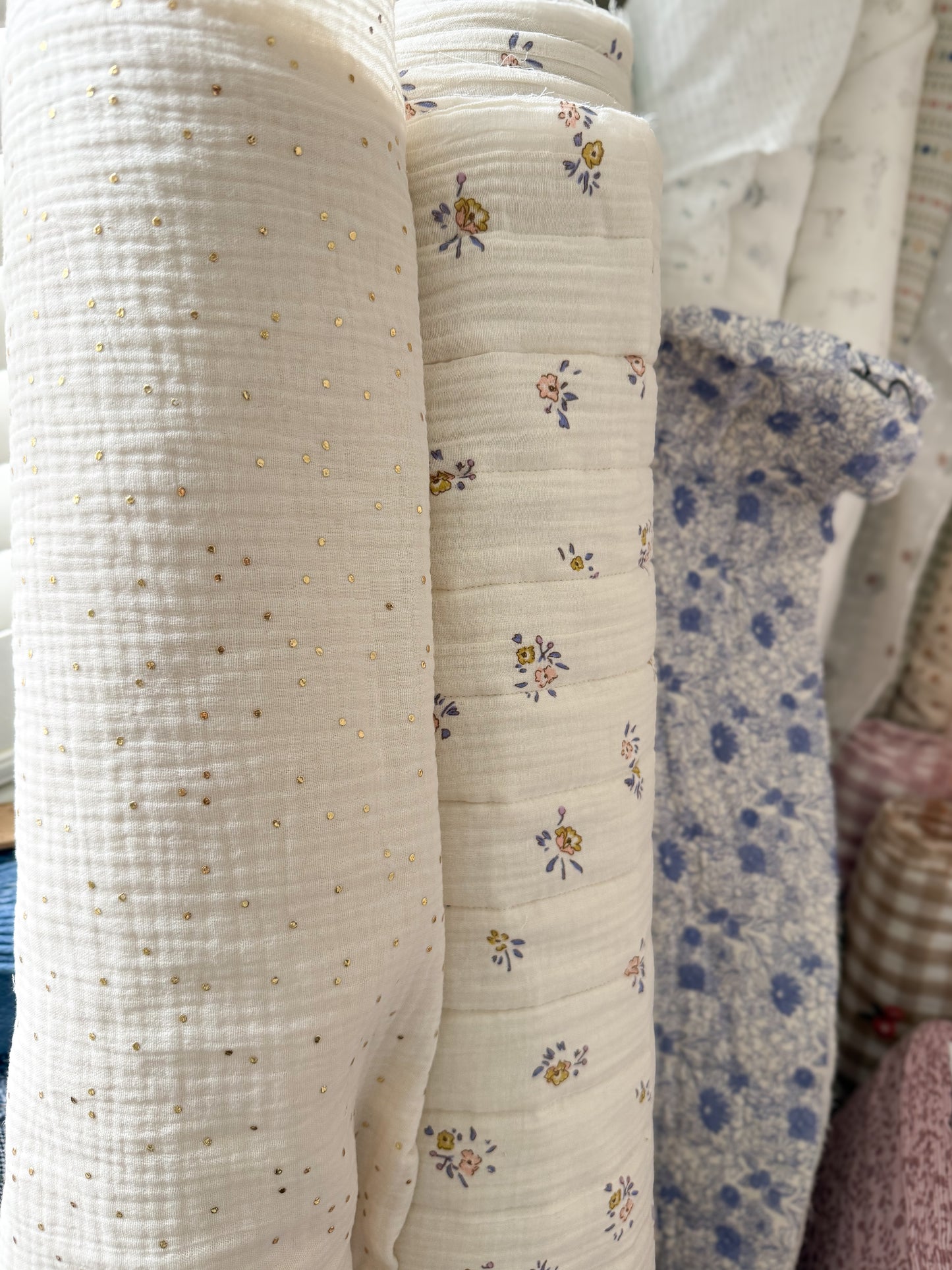 Double Gauze Fabric - Gold Dots Ecru