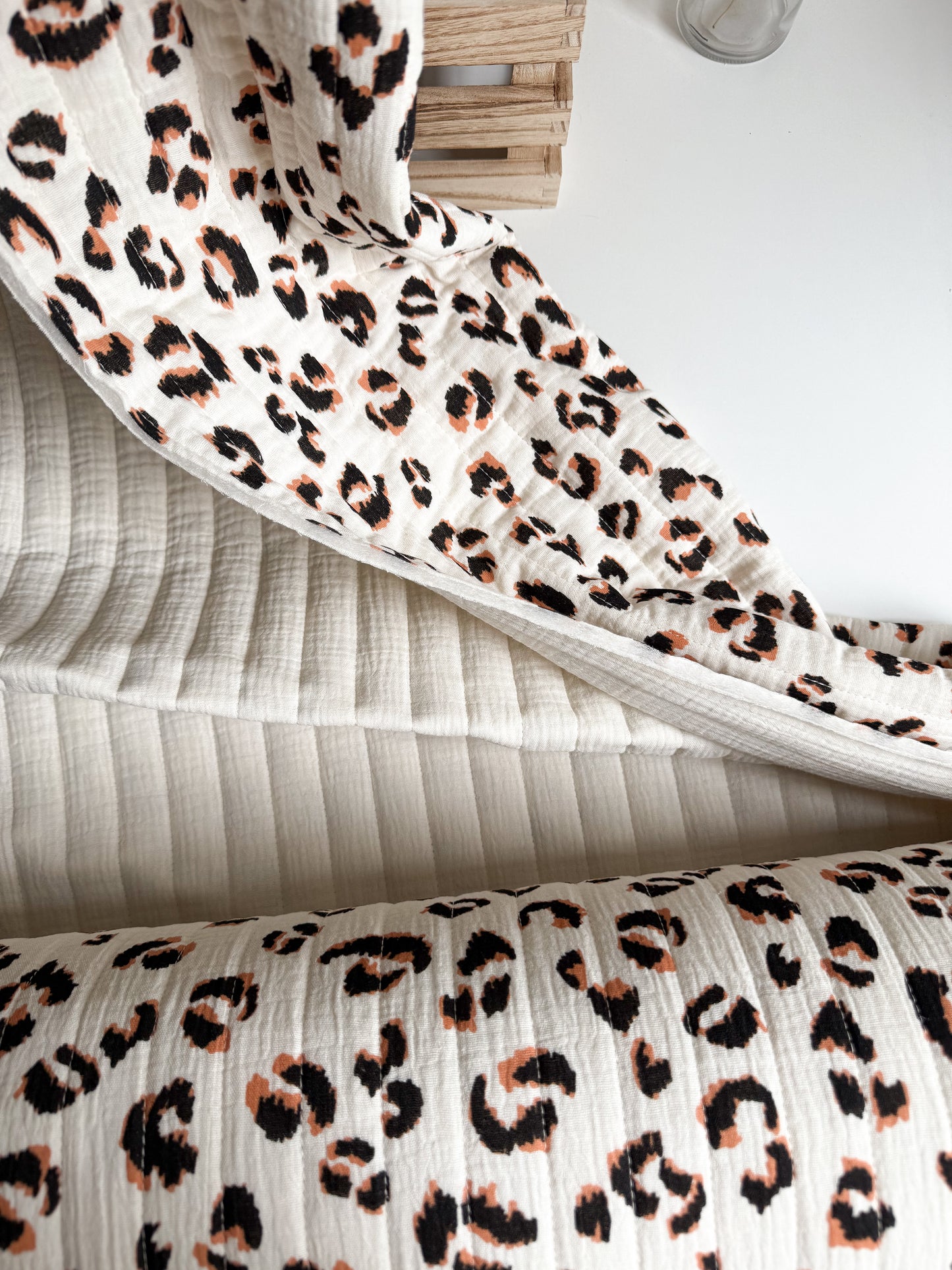 Quilted Double Gauze Fabric - Leopard Print / Ecru