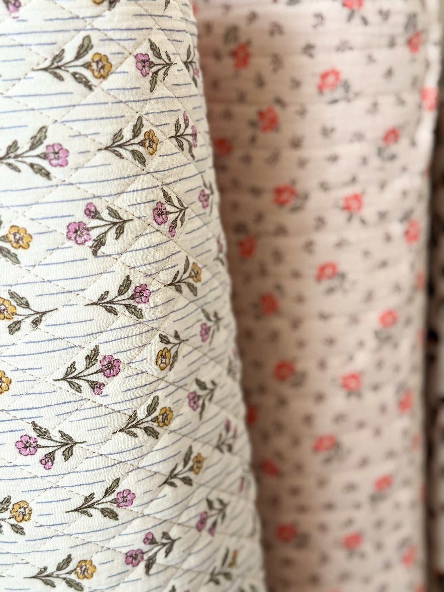Reversible Quilted Double Gauze Fabric - Floral Stripes