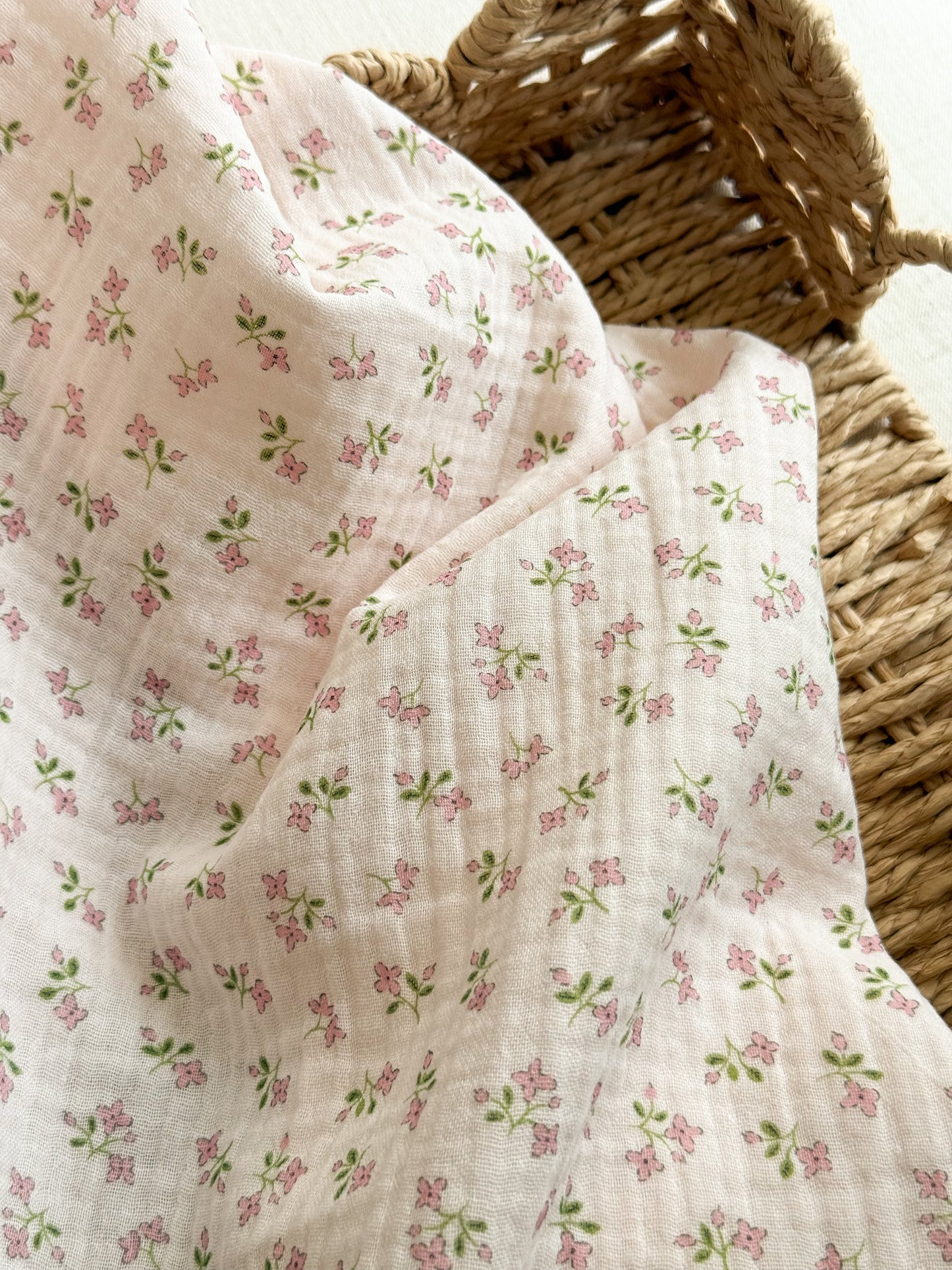 Organic Double Gauze Fabric - Pink Delicate Floral