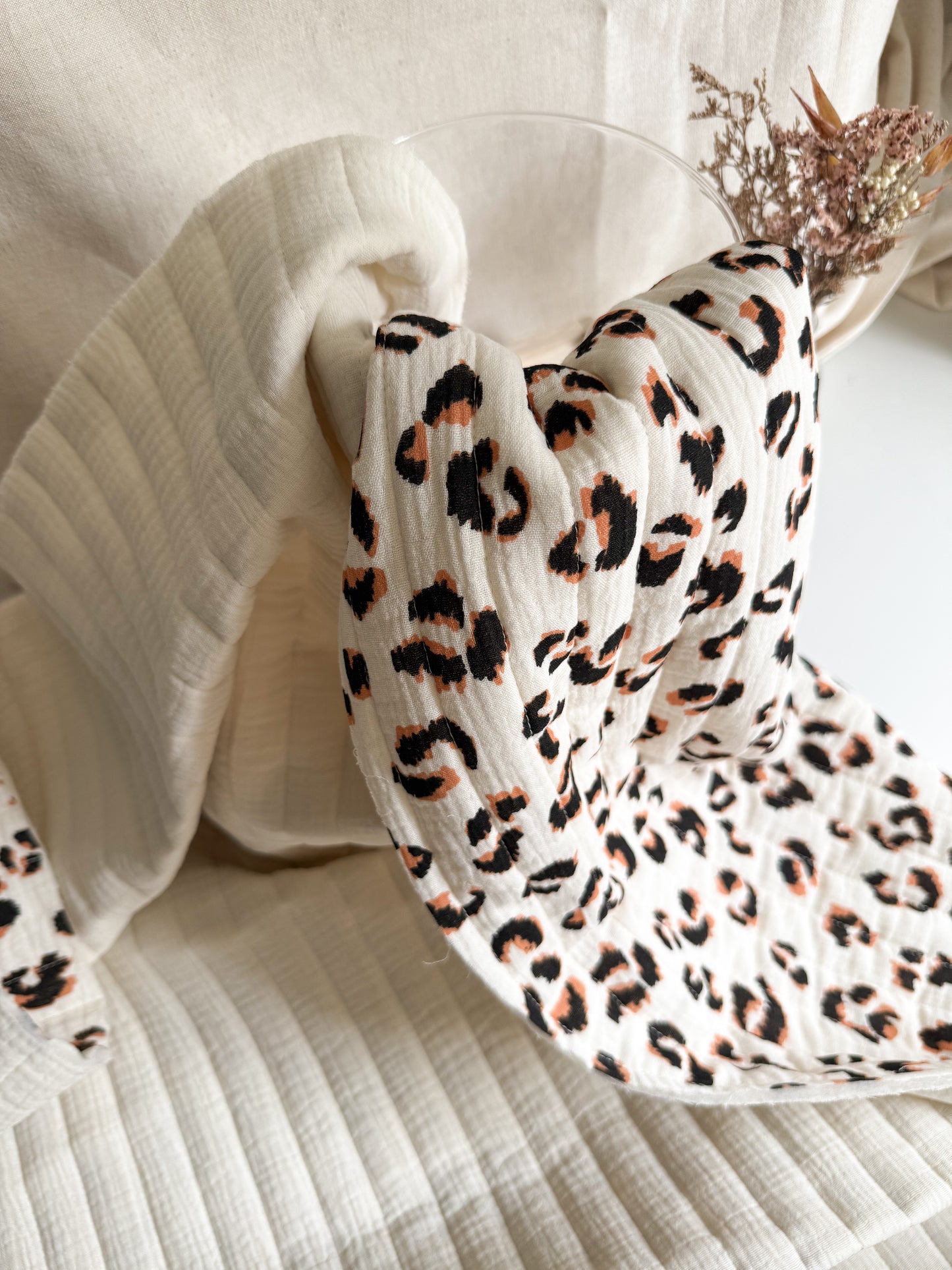 Quilted Double Gauze Fabric - Leopard Print / Ecru