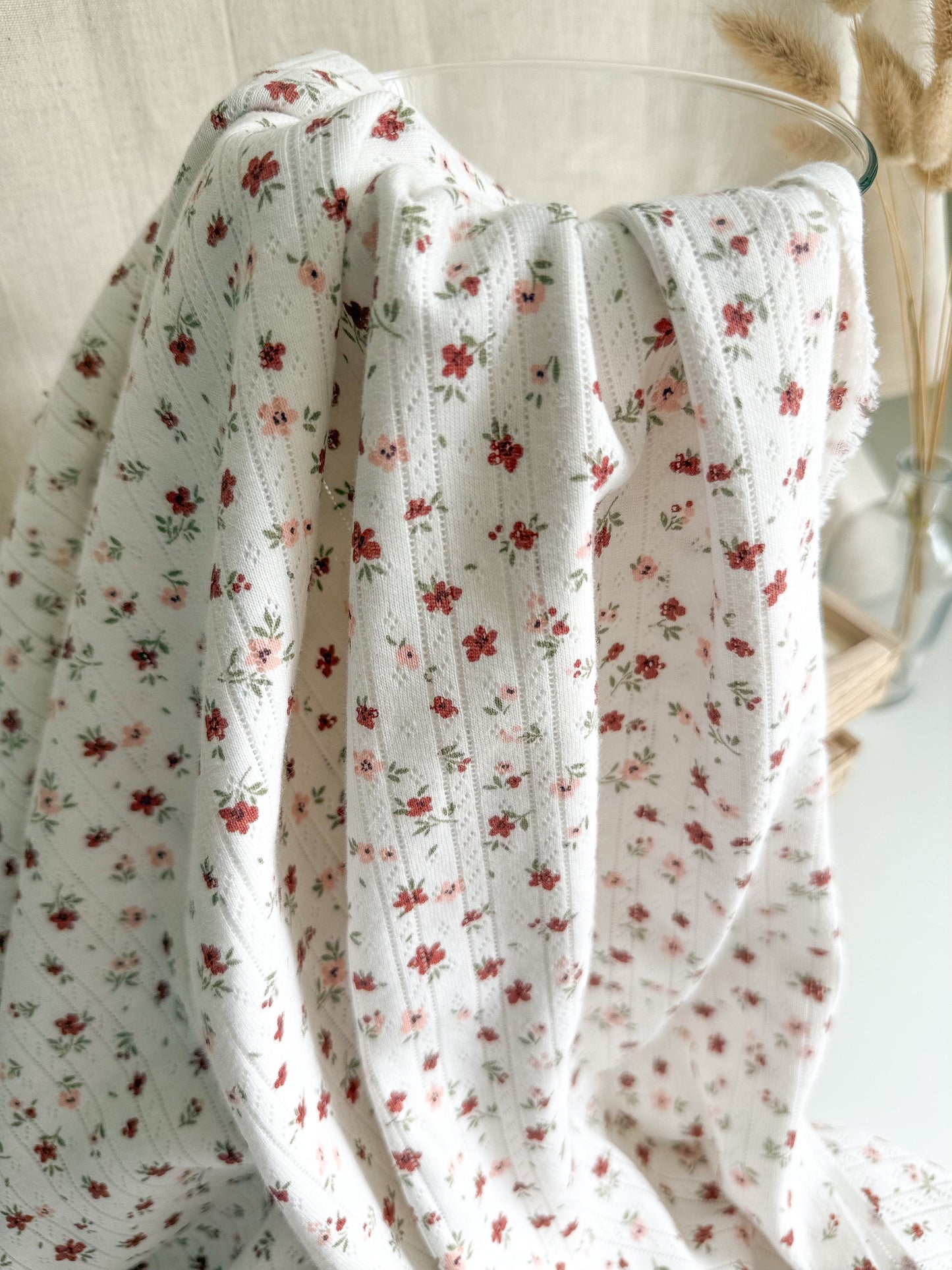 Printed Cotton Jersey Pointelle Fabric - Flower Meadow