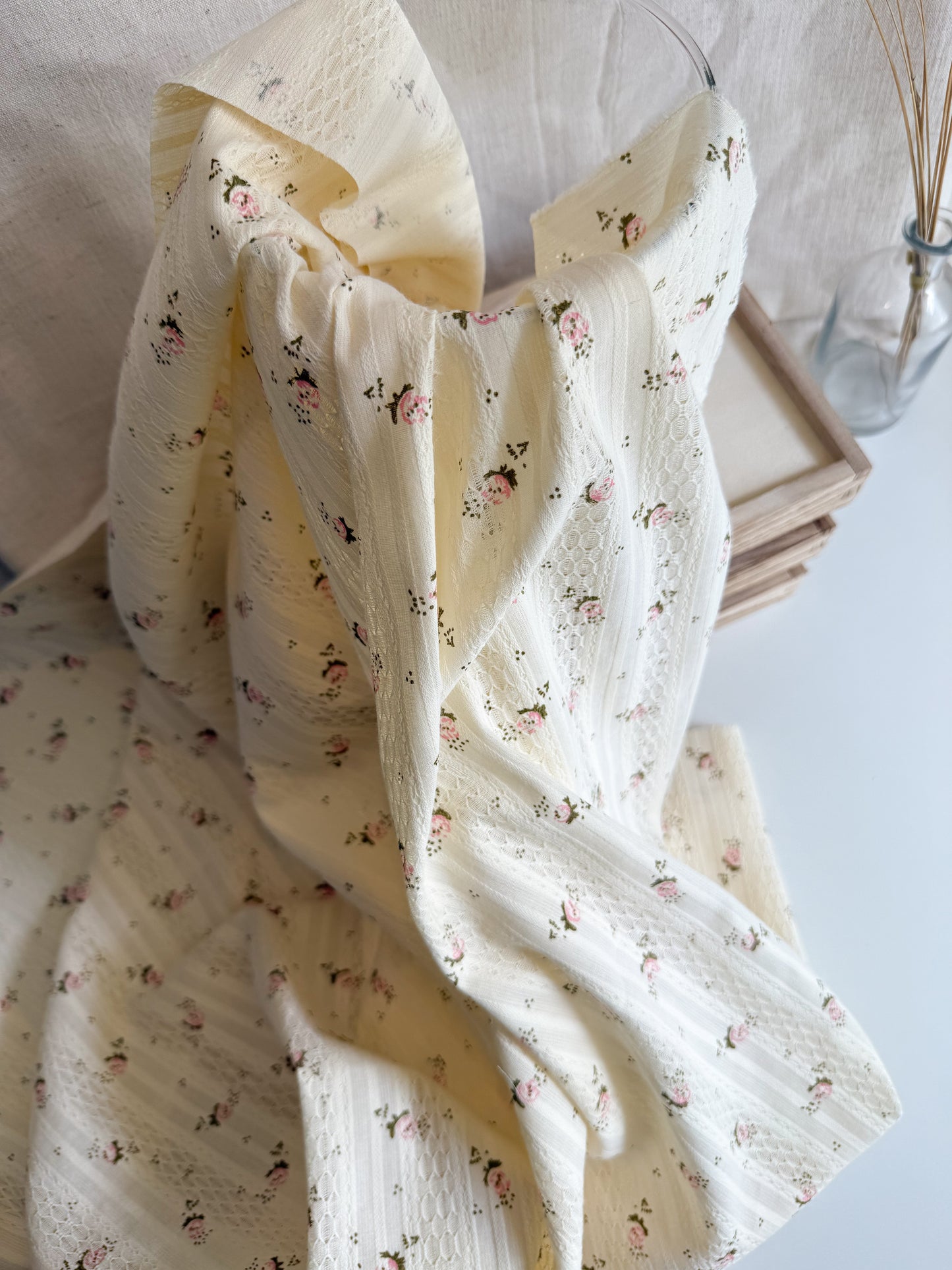 Embroidered Jacquard Cotton Fabric - Rosebud