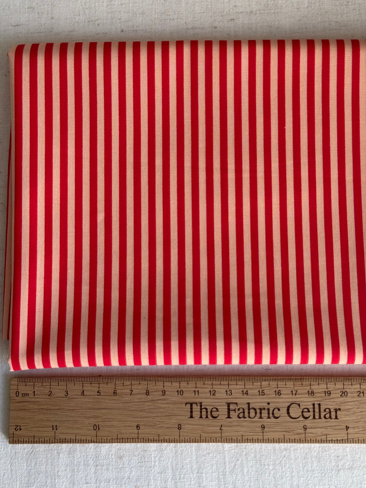 Printed Cotton Poplin Fabric - Red & Cream Stripe
