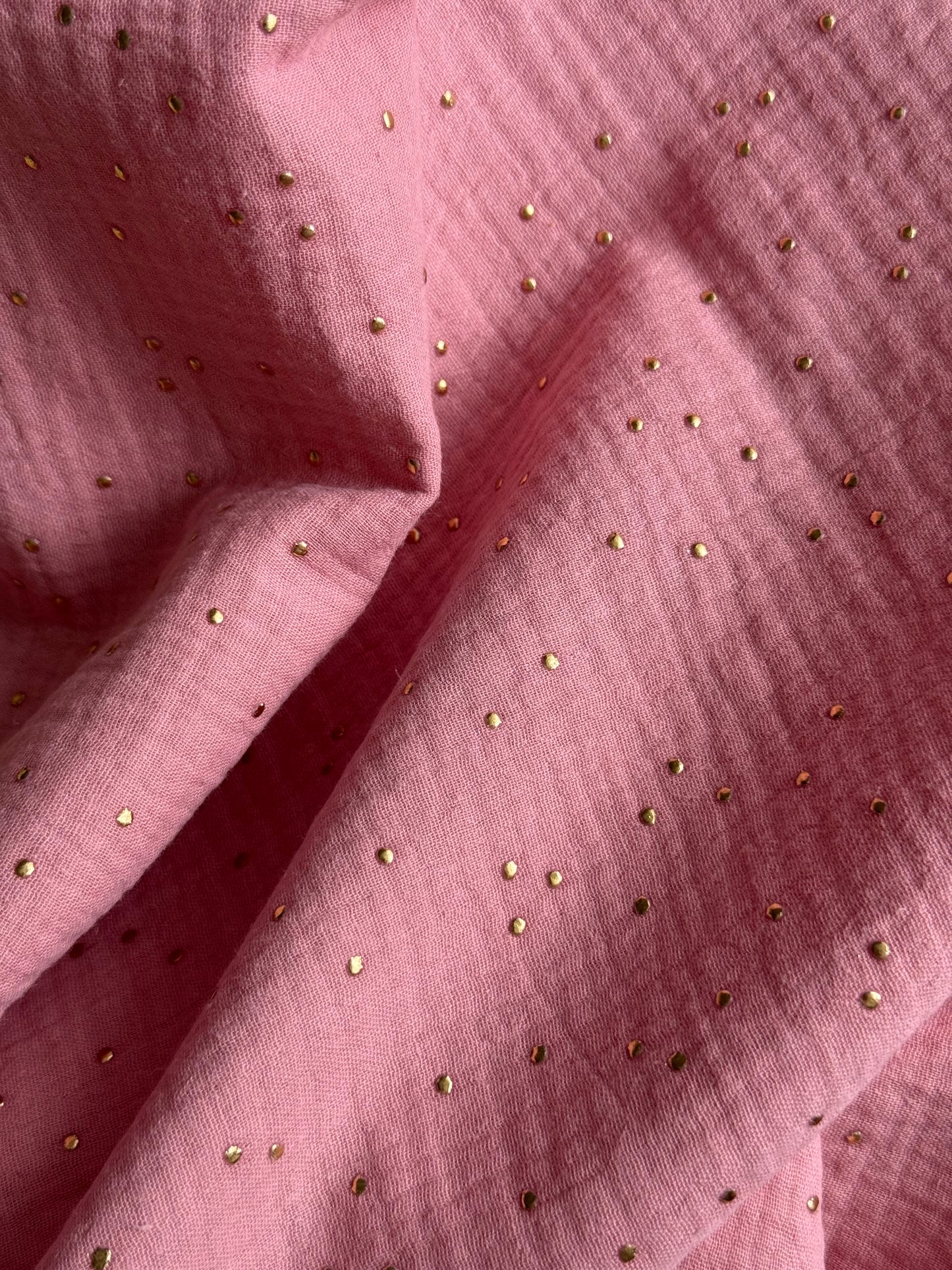 Double Gauze Fabric - Gold Dots Pink