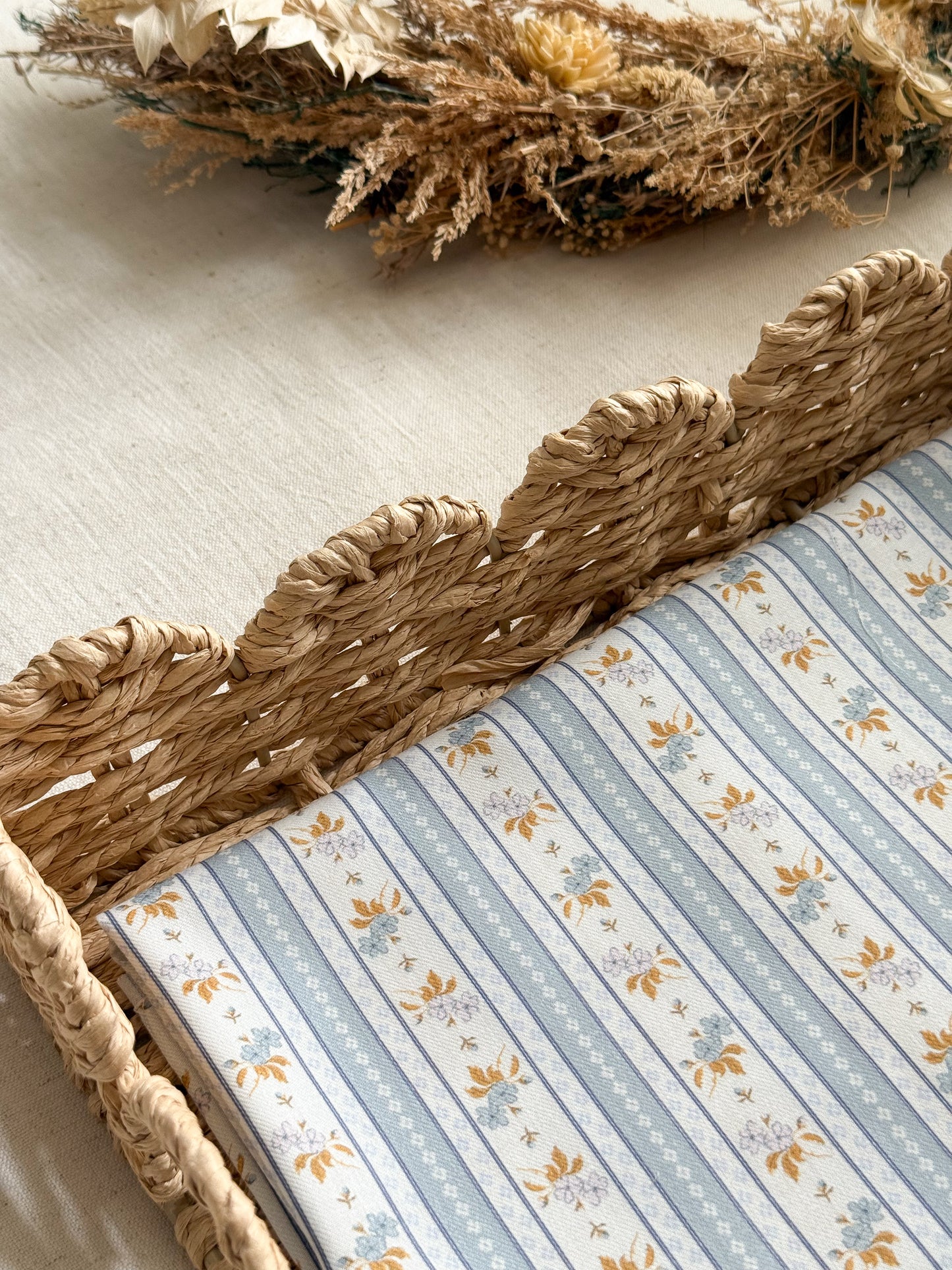 Fine Organic Cotton Fabric - Classic Blue Floral Stripe