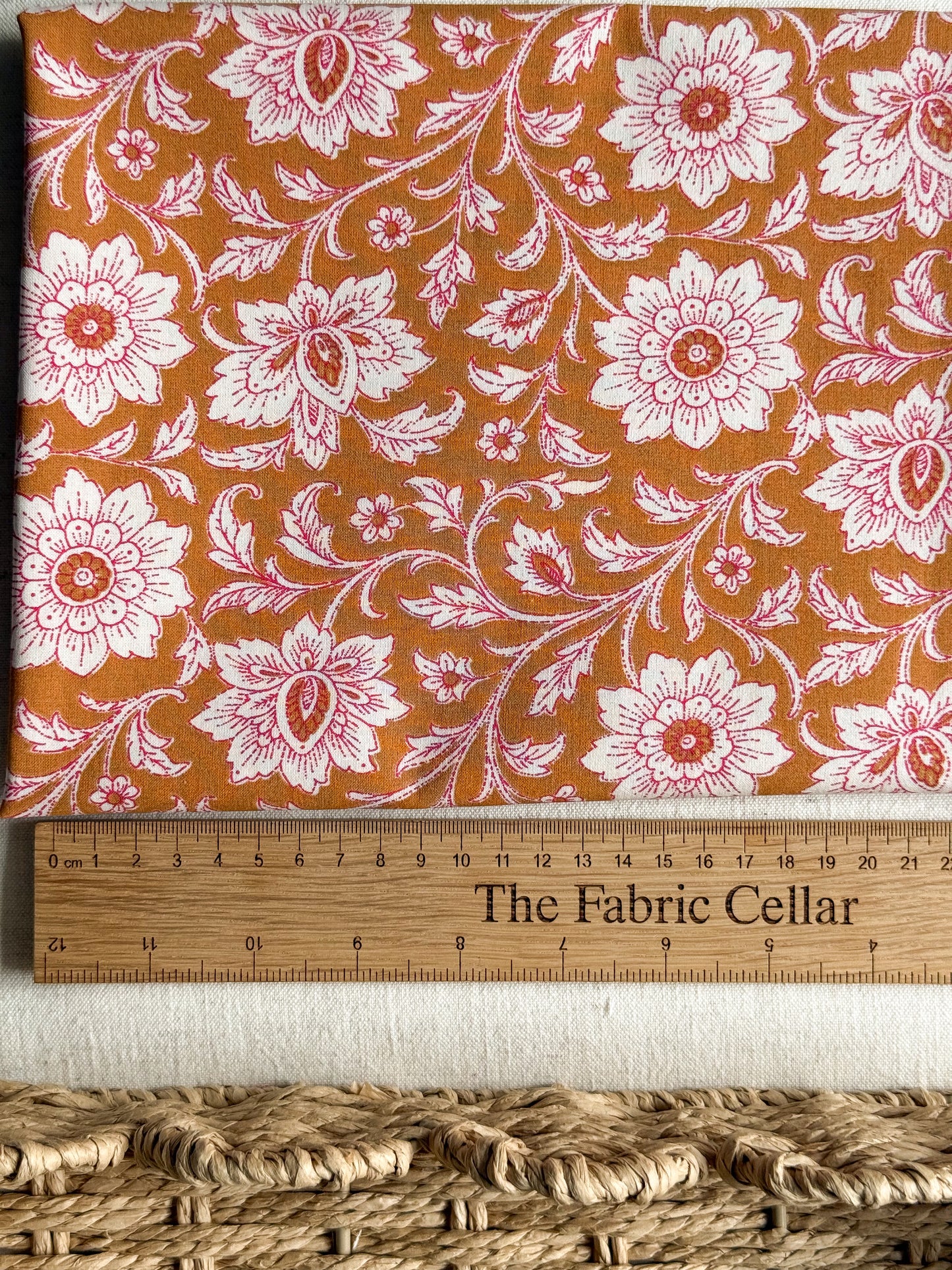 Cotton Poplin Fabric - Camel & Rose Floral Print