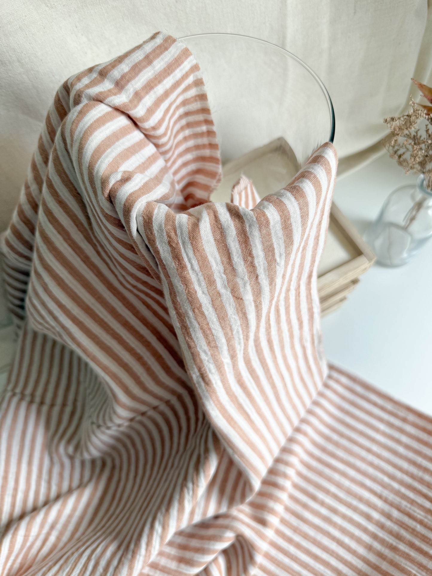 Double Gauze Fabric - Double Sided Stripe Caramel