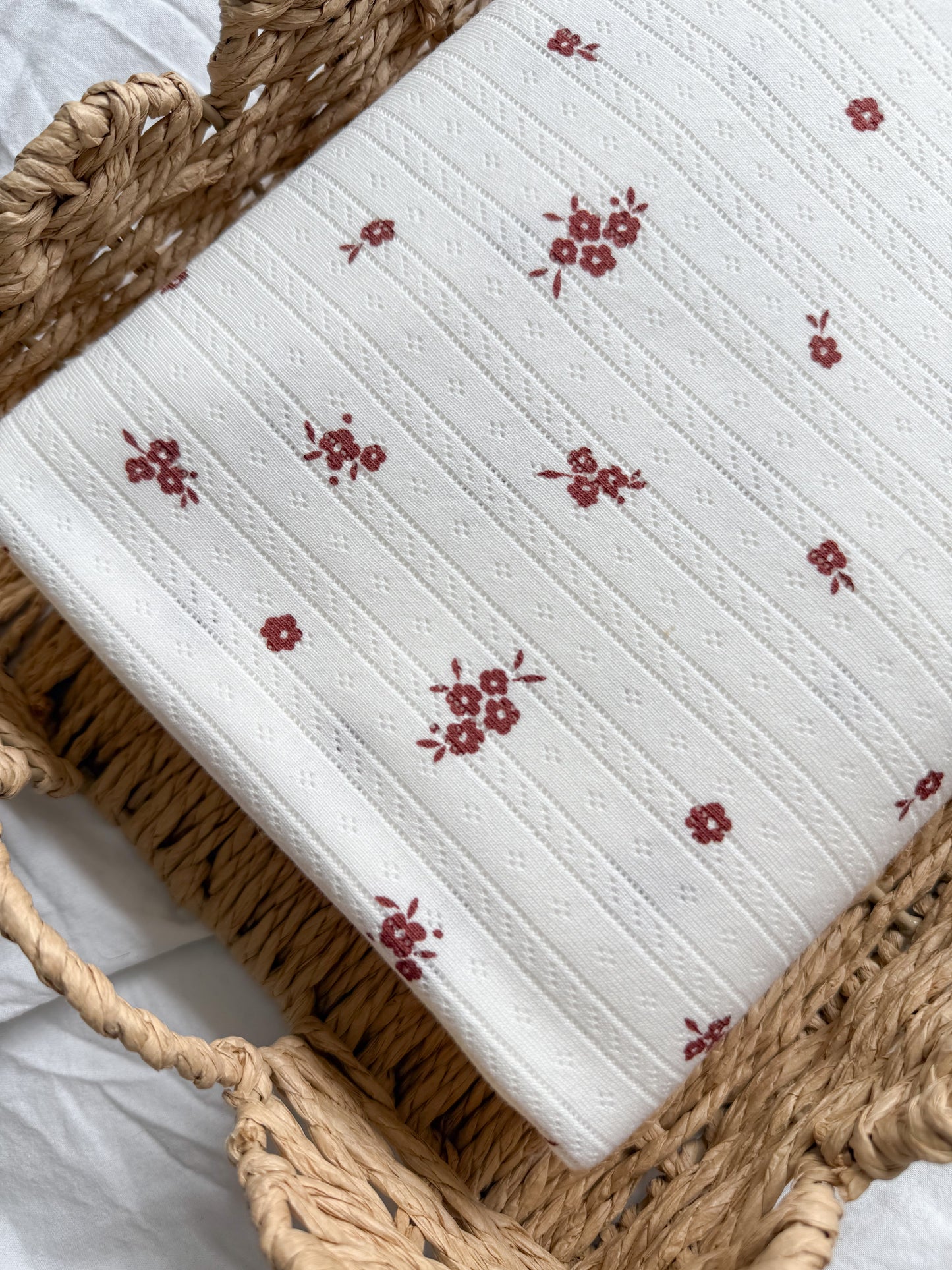 Printed Cotton Jersey Pointelle Fabric - Burgandy Floral