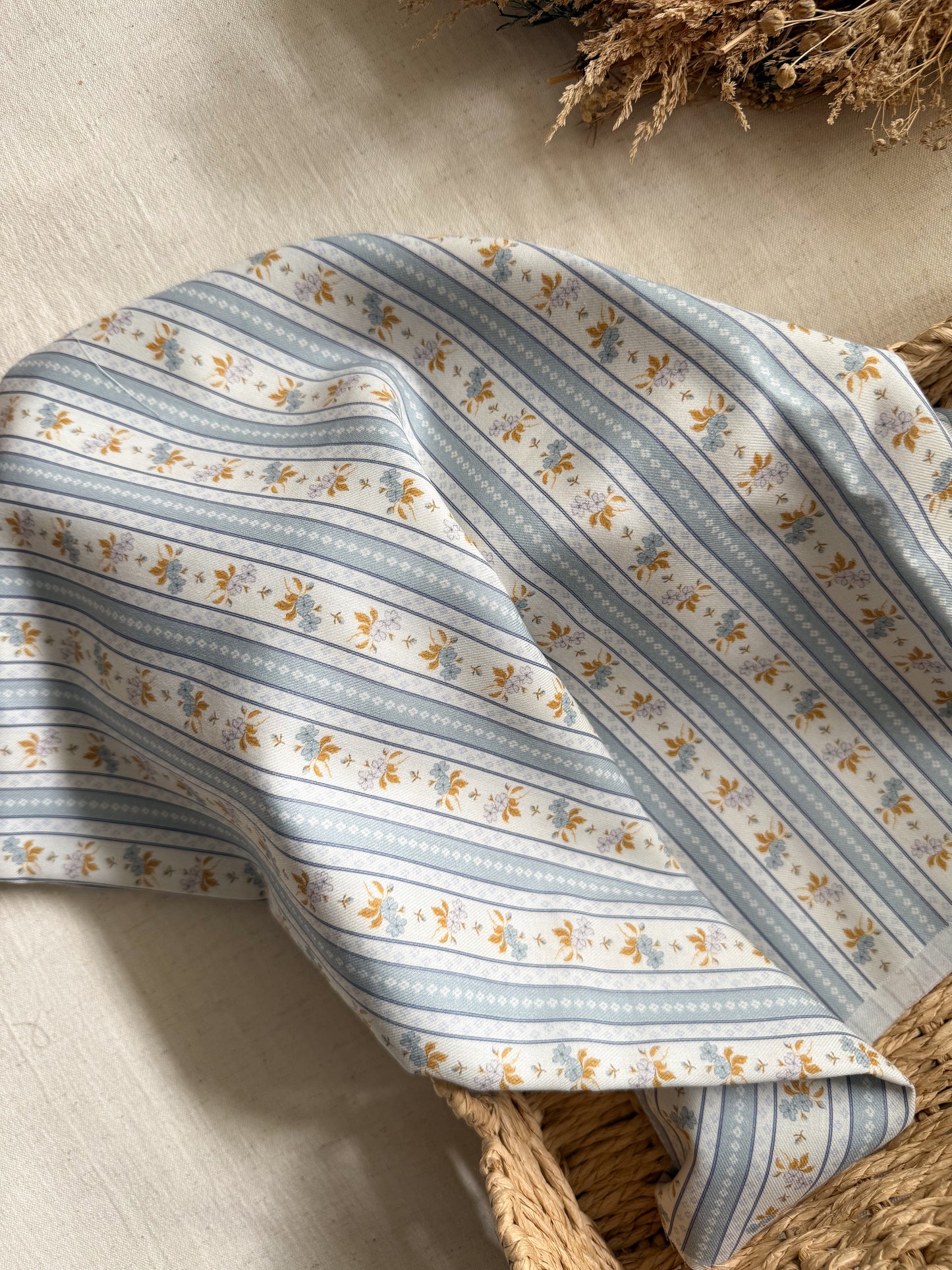 Fine Organic Cotton Fabric - Classic Blue Floral Stripe