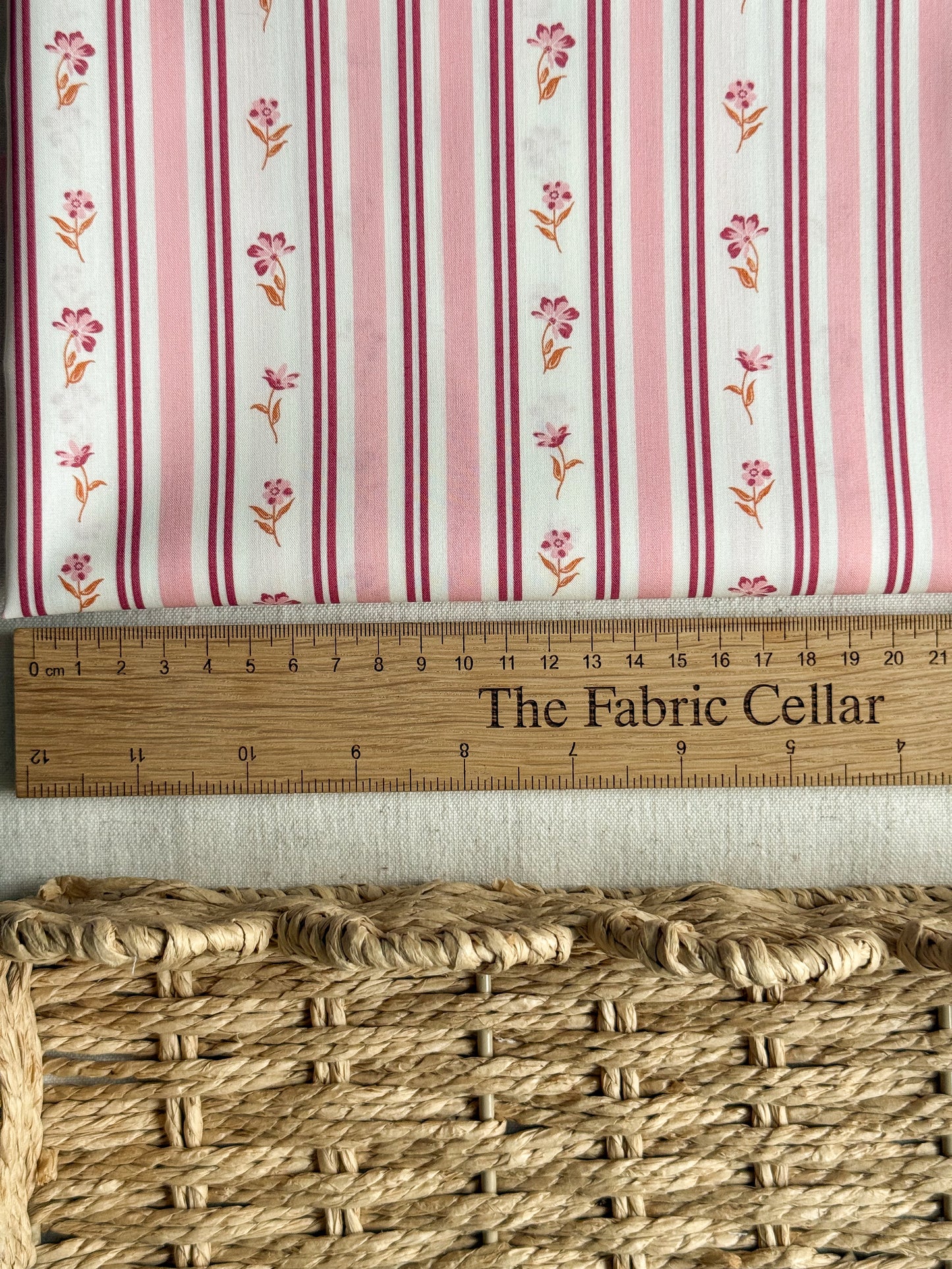 Fine Cotton Poplin Fabric - Pink Floral Stripe