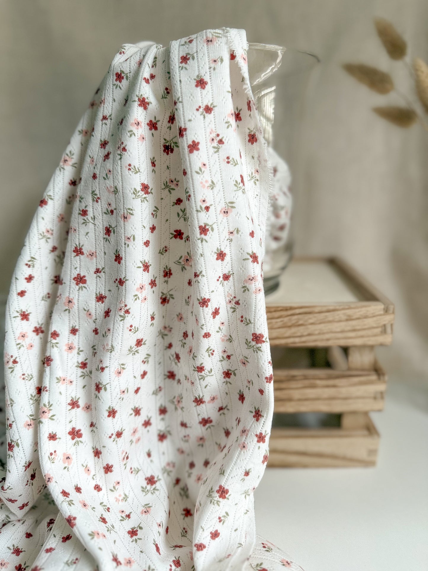 Printed Cotton Jersey Pointelle Fabric - Flower Meadow