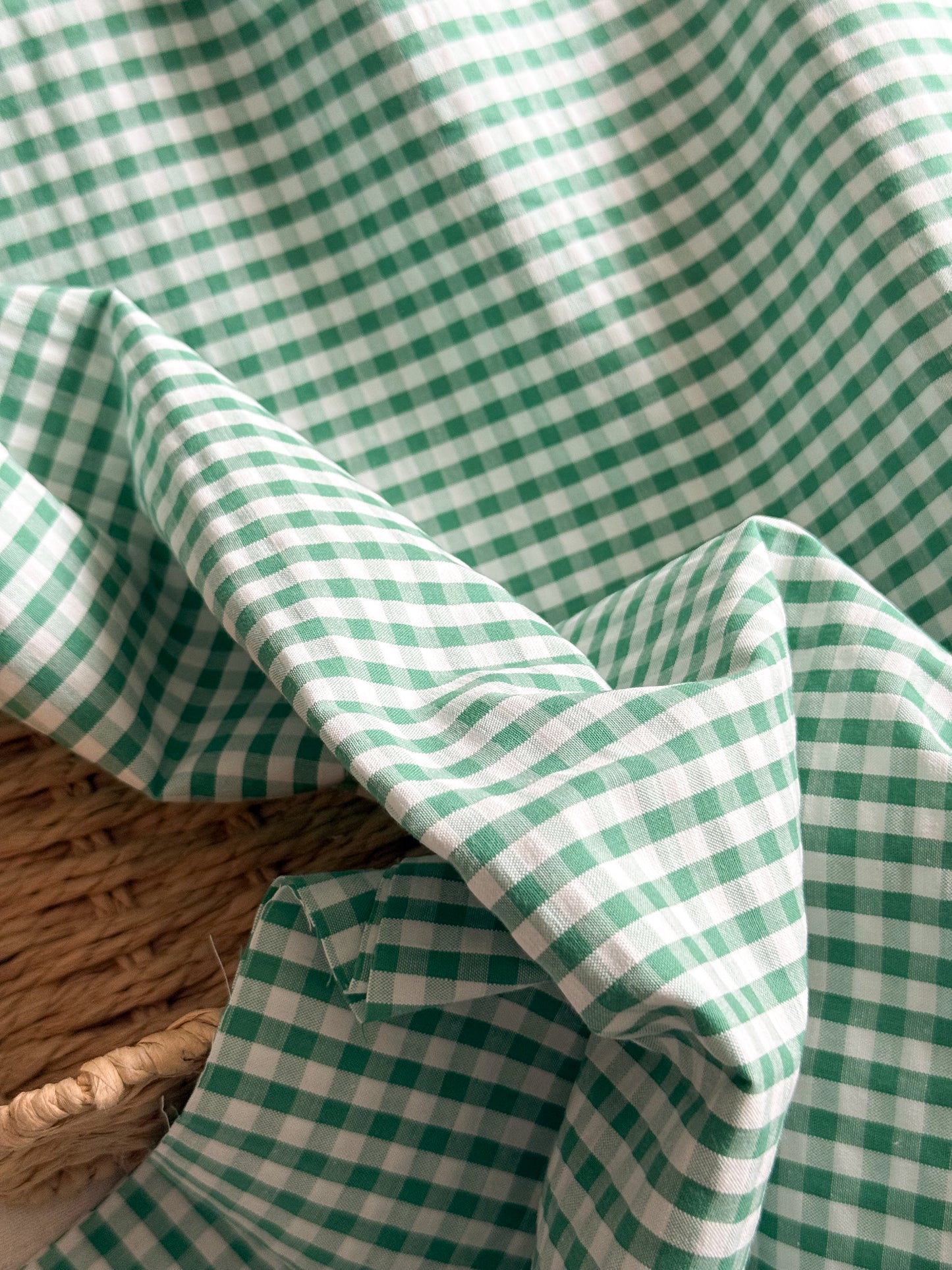 Cotton Seersucker Fabric - Gingham - Grass Green