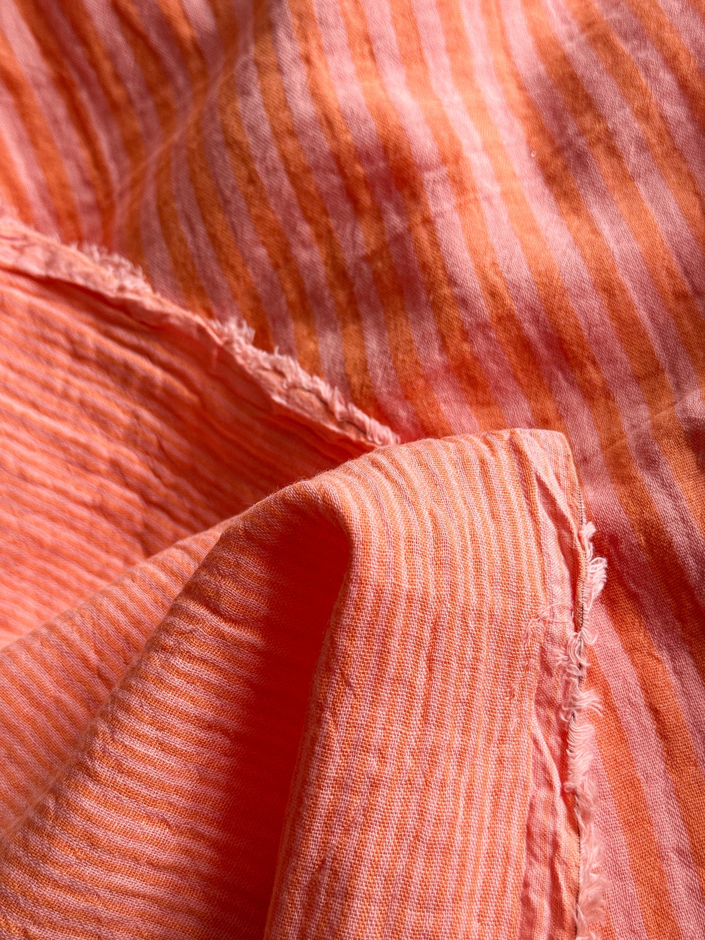 Double Gauze Fabric - Double Sided Stripe Orange & Peach