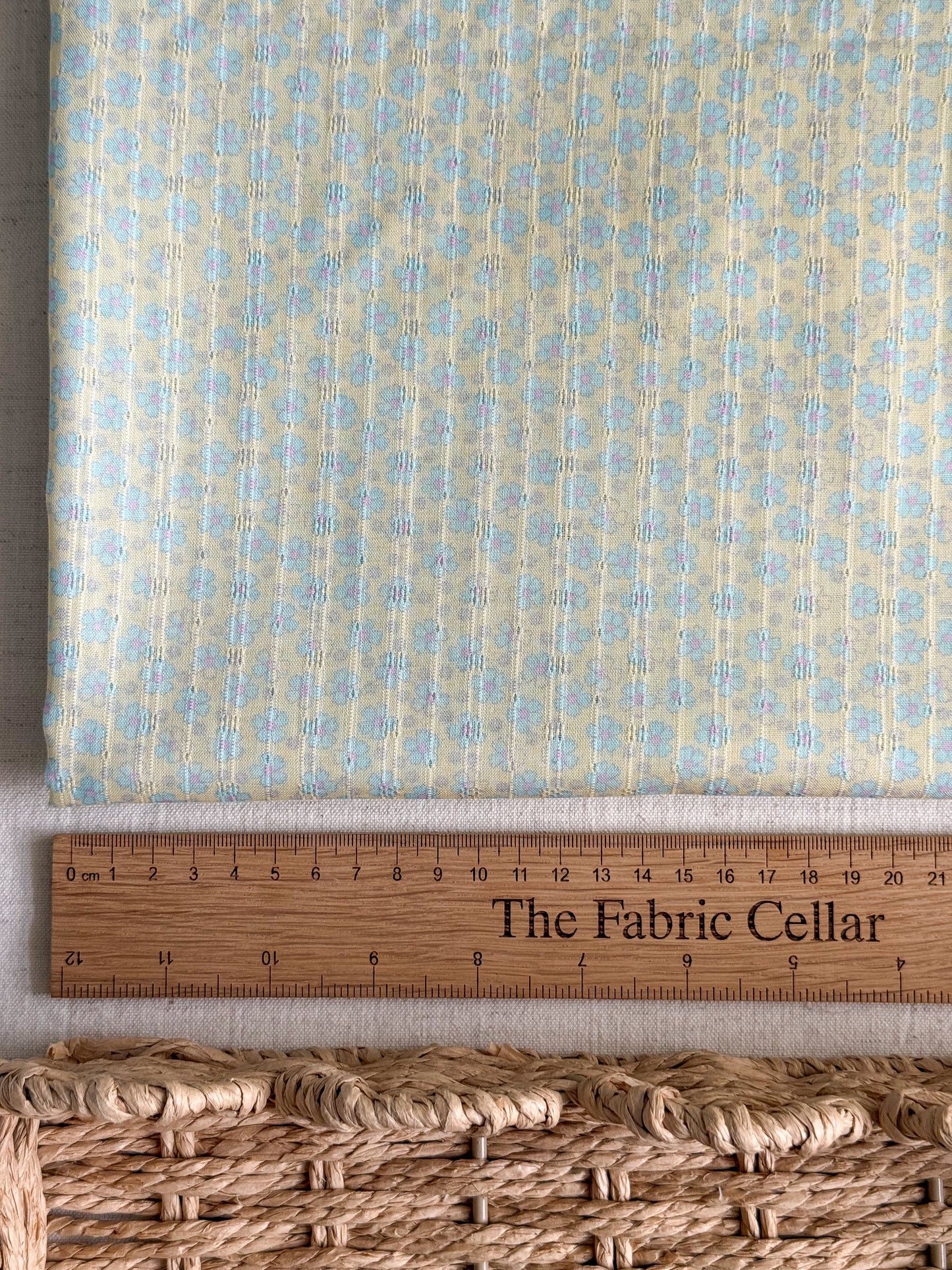 Jacquard Cotton - Faded Yellow & Blue Flowers