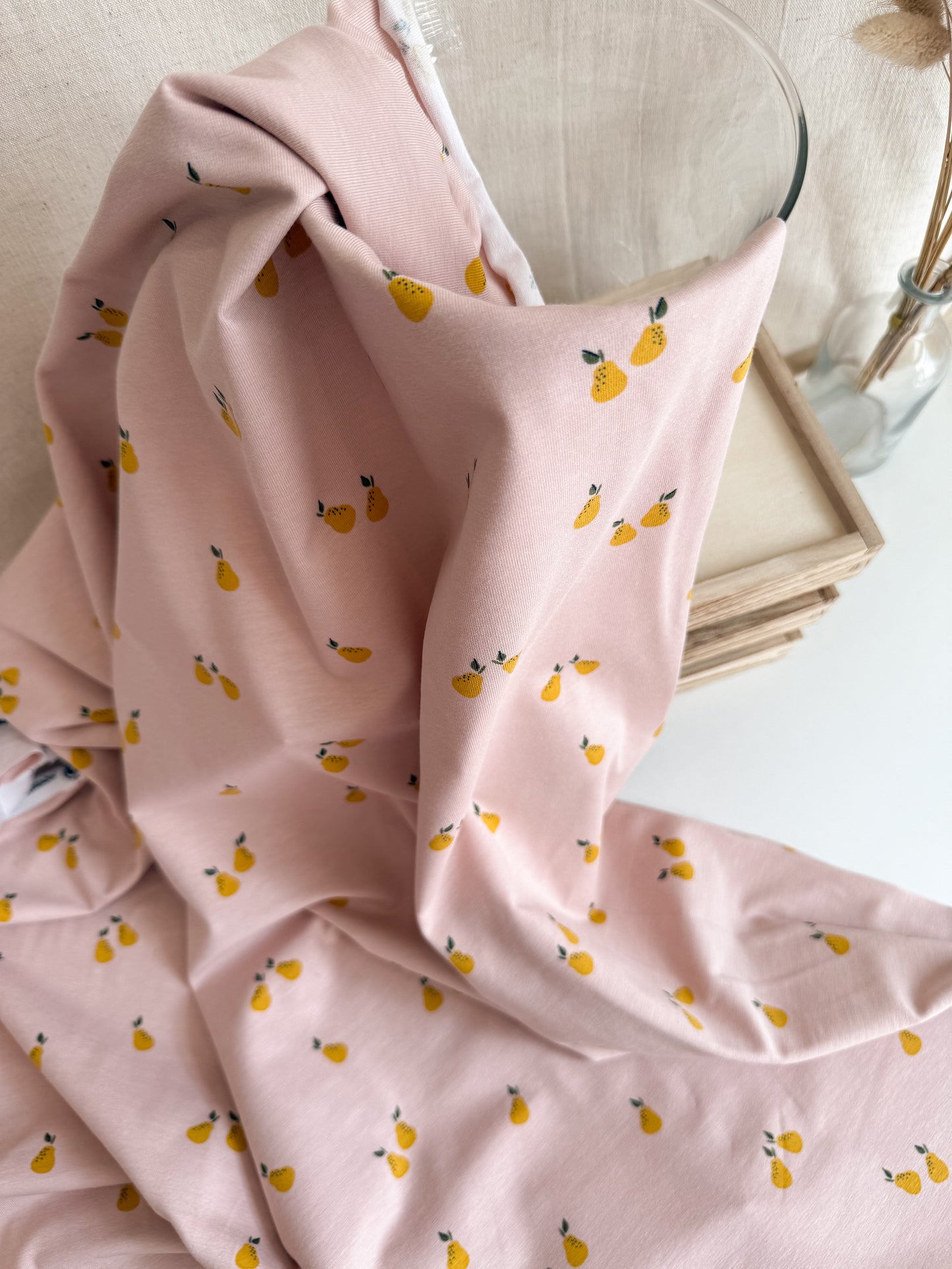 Organic Printed Cotton Jersey Fabric - Blush Pears