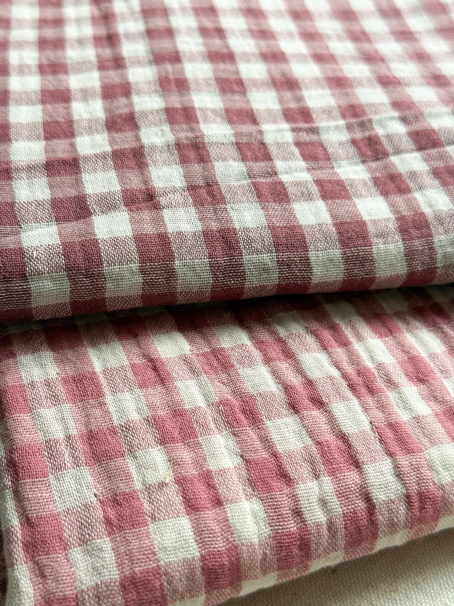 Gingham Double Gauze Fabric - Double Sided Checks - Red Grape