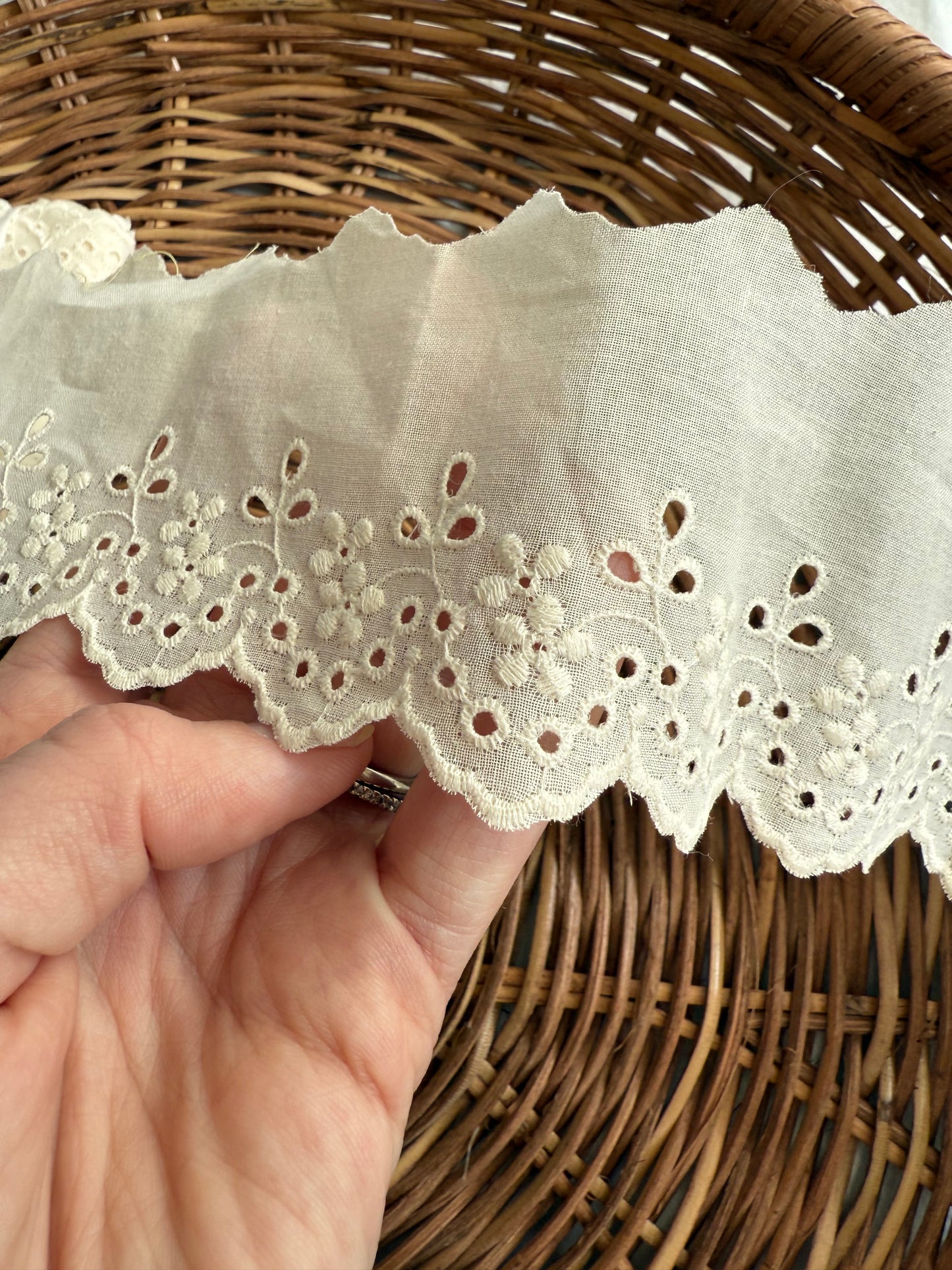 Cotton Broderie Anglaise Trim - Off White - 60mm wide
