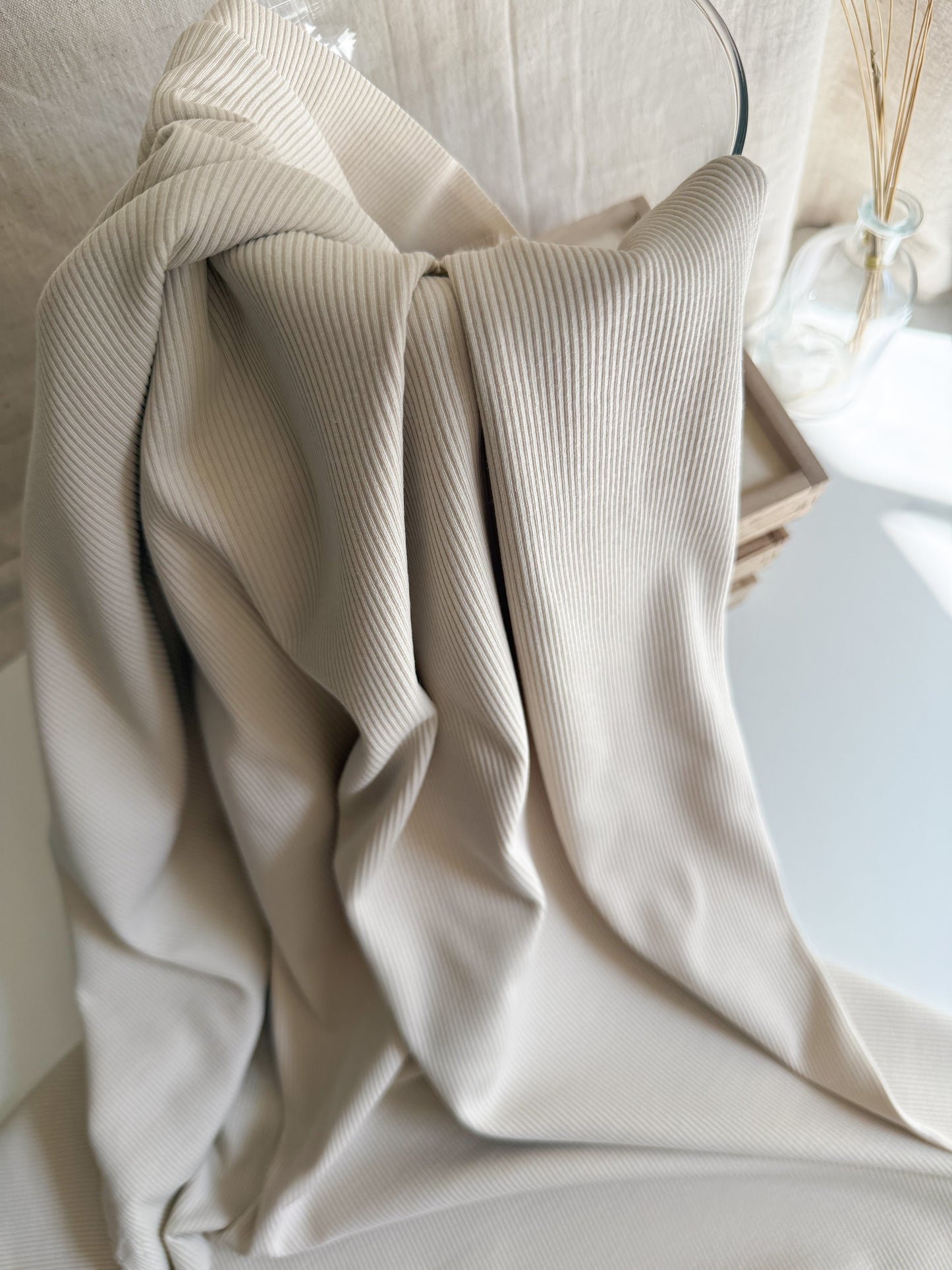 Plain Fine Ribbed Cotton Jersey - Oat