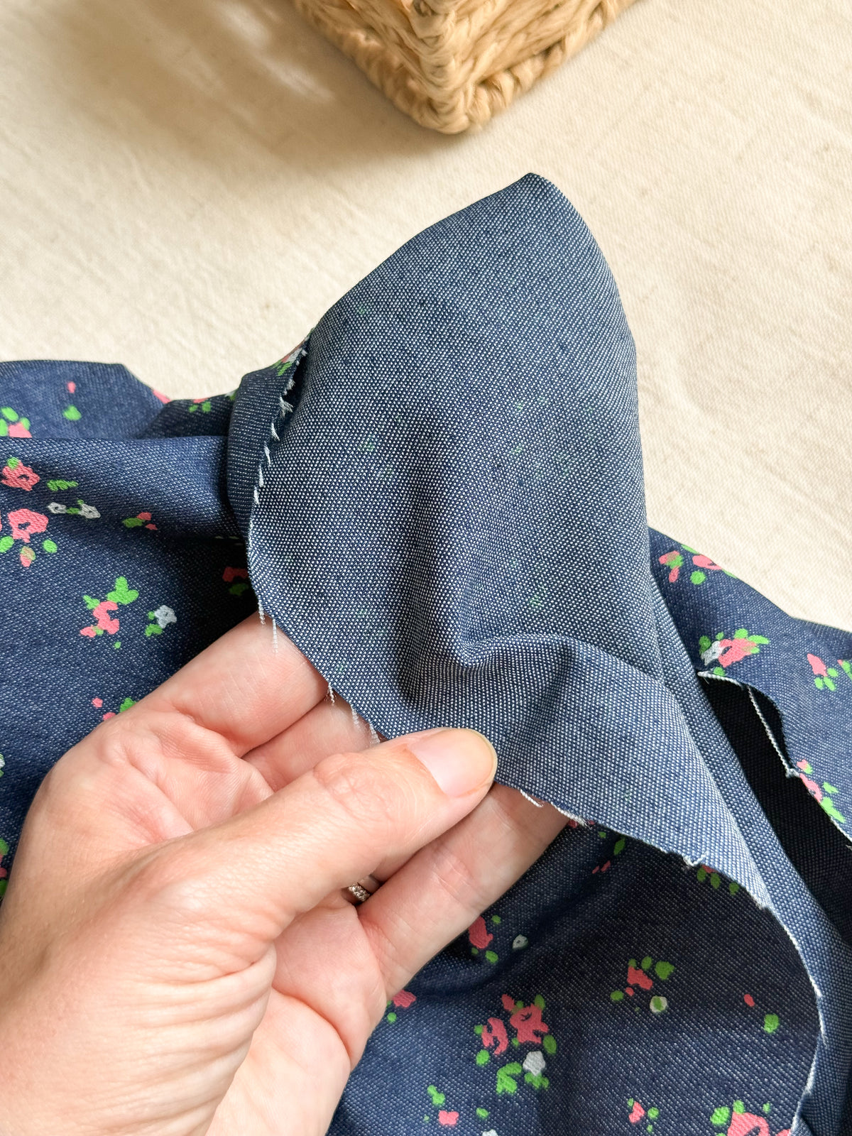 Cotton Denim Stretch Fabric - Flowers