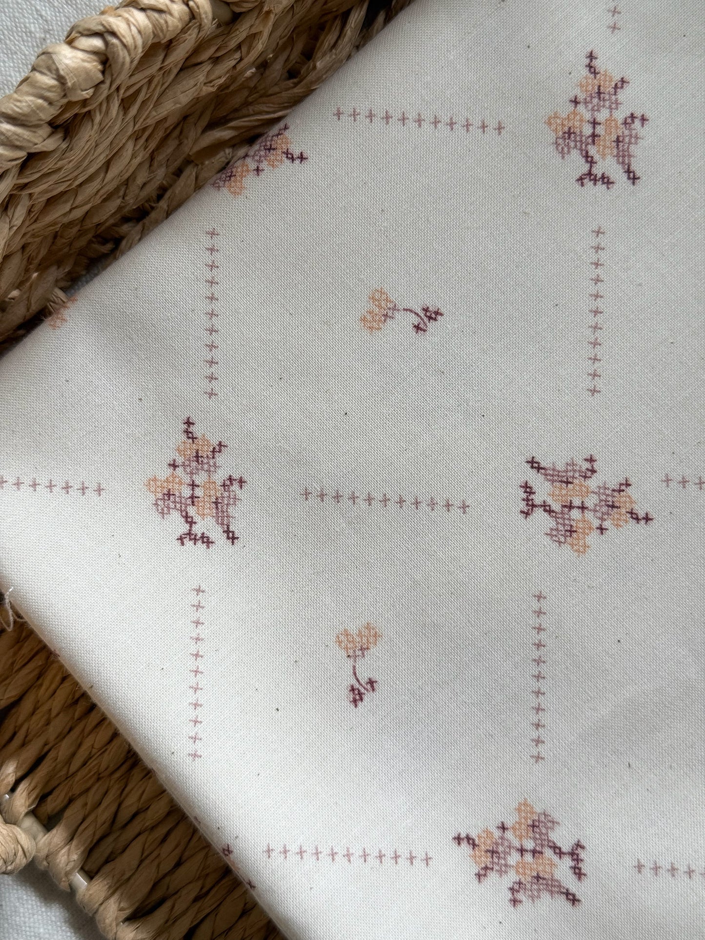 Organic Printed Cotton Poplin Fabric - Cross Stitch