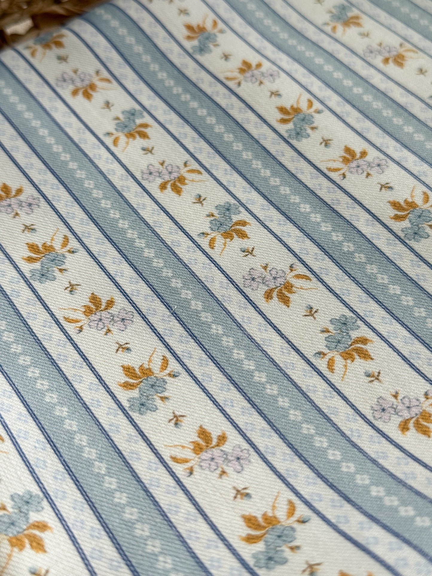 Fine Organic Cotton Fabric - Classic Blue Floral Stripe