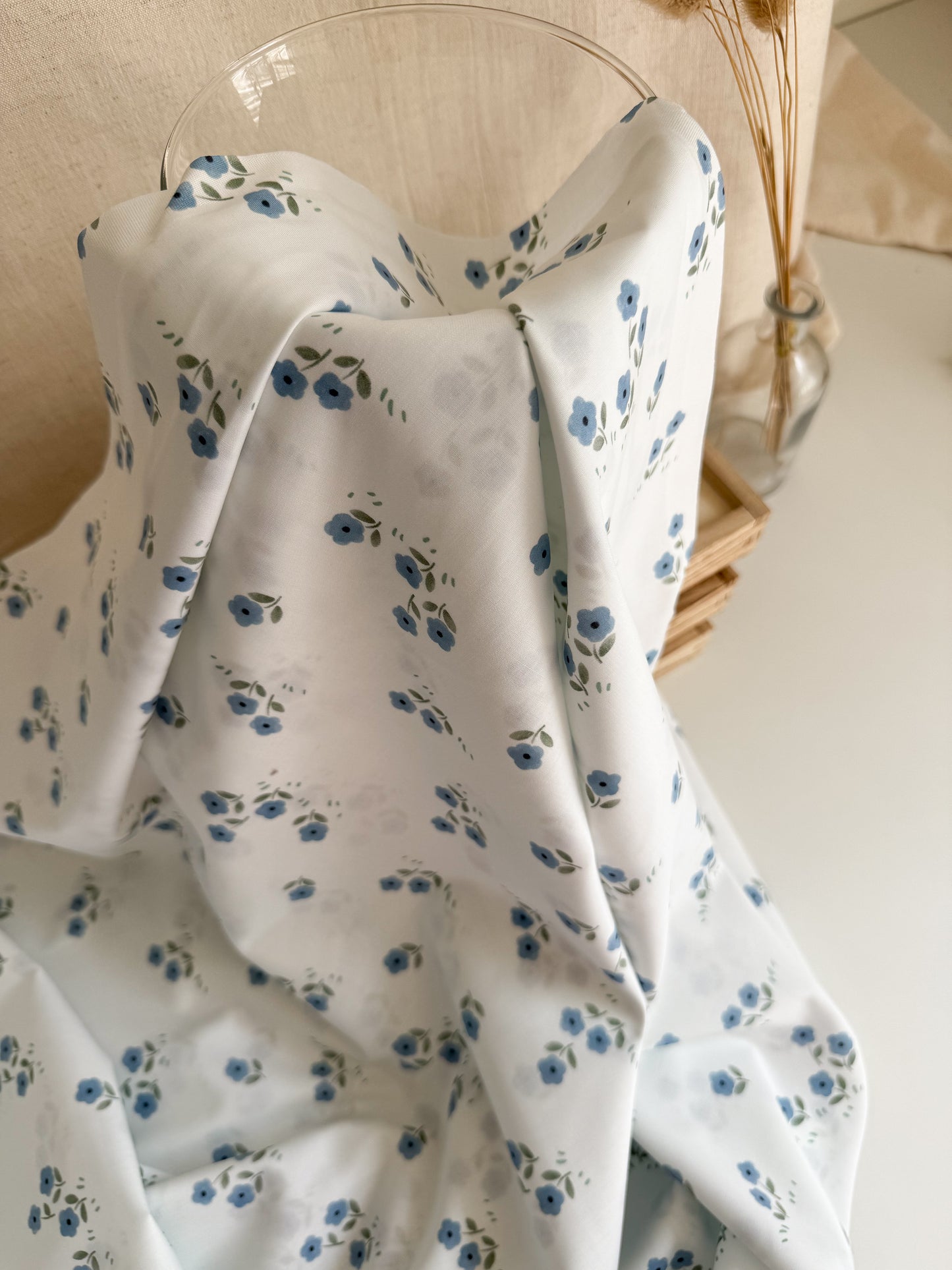 Fine Cotton Poplin Fabric - Blue Flowers