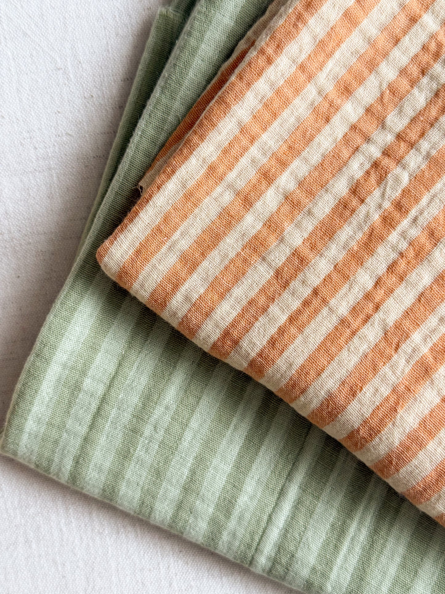 Double Gauze Fabric - Double Sided Stripe - Green