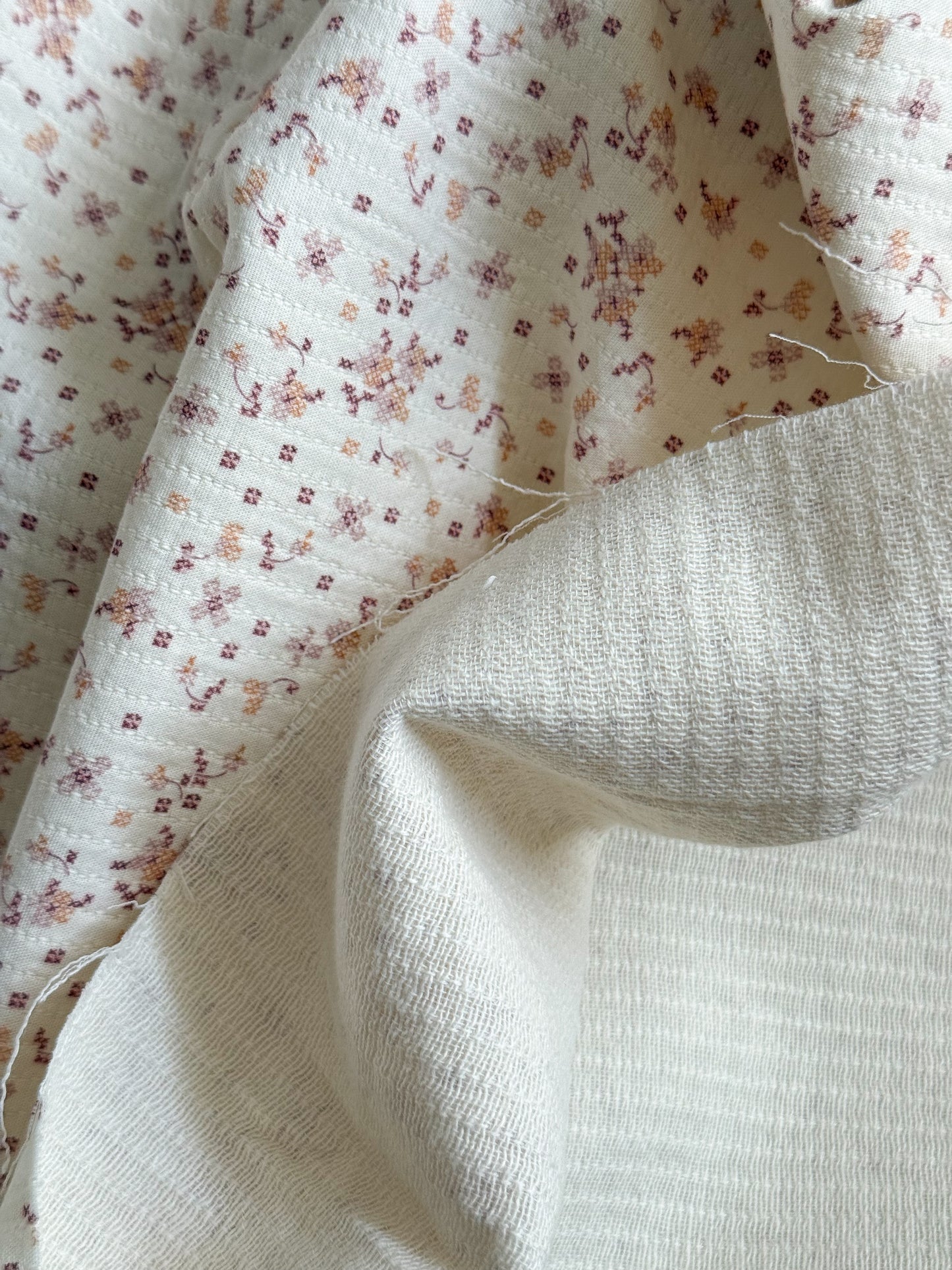 Organic Cotton Mini Quilted Fabric - Cinnamon & Mauve