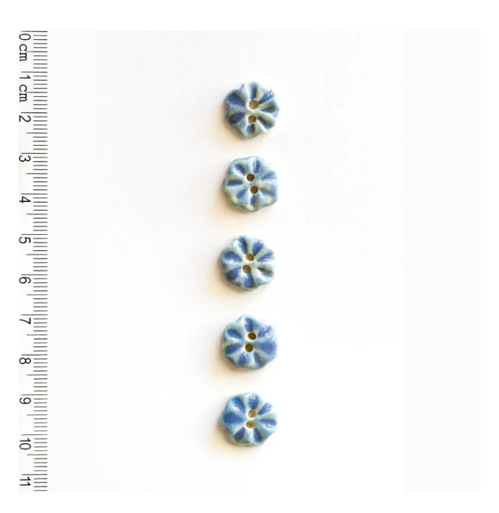 Handmade Blue Flower Sewing Buttons - 15mm - Pack of 5