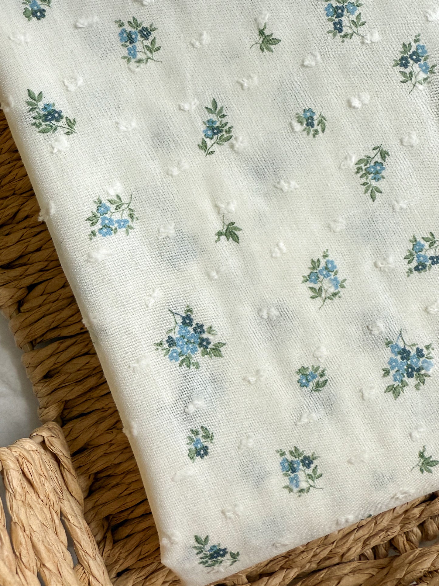 Cotton Dobby Swiss Dot Fabric - Blue Floral Bouquet
