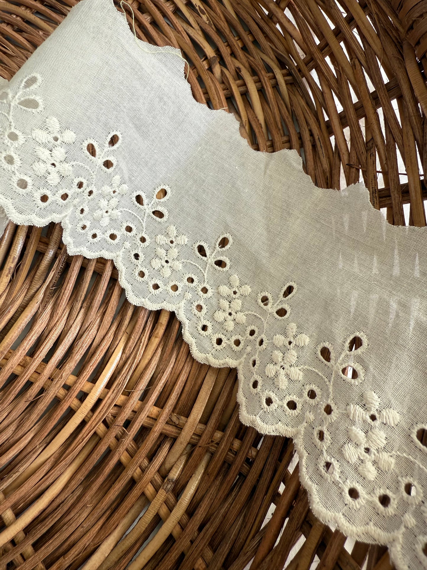 Cotton Broderie Anglaise Trim - Off White - 60mm wide