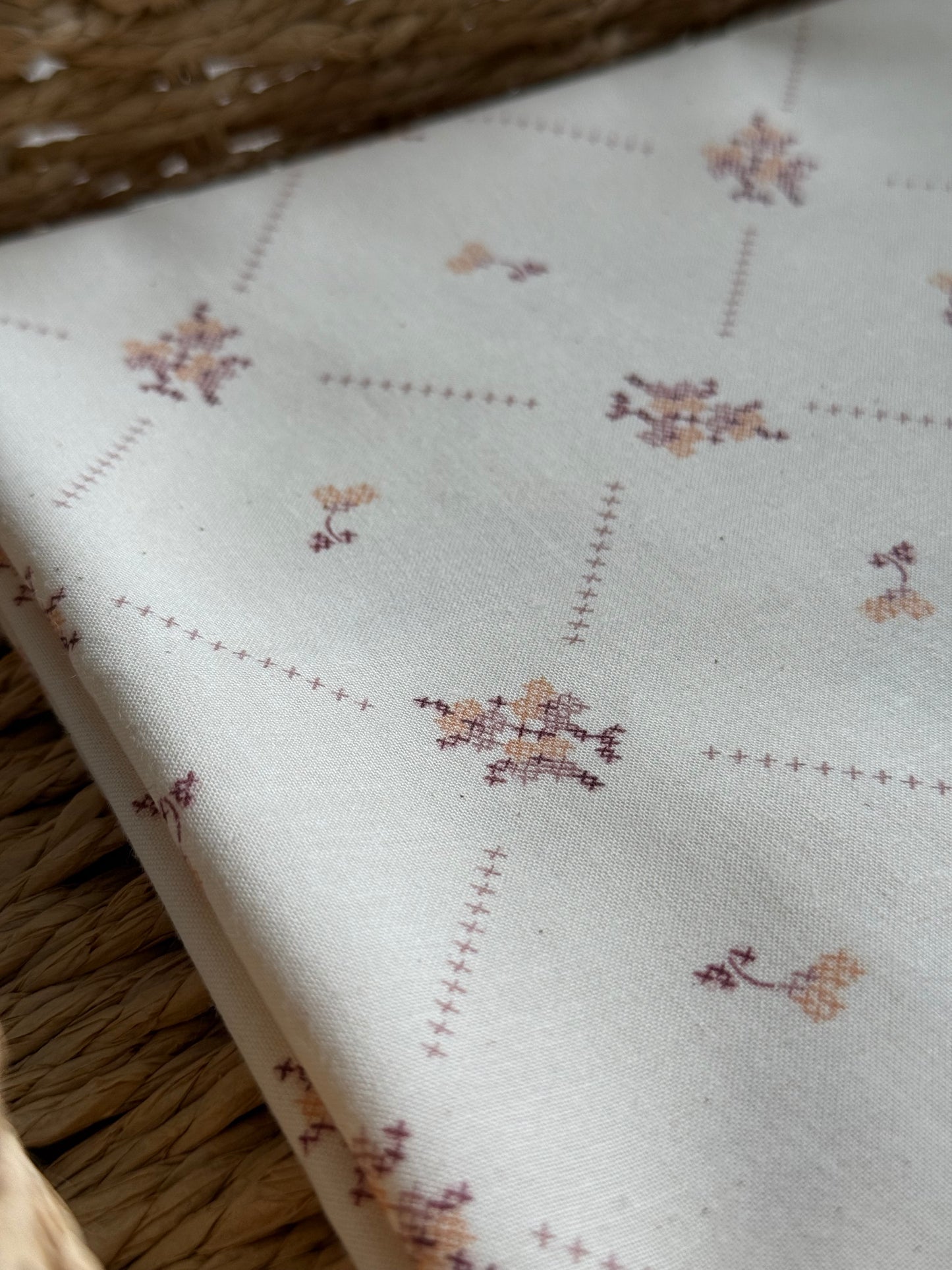 Organic Printed Cotton Poplin Fabric - Cross Stitch